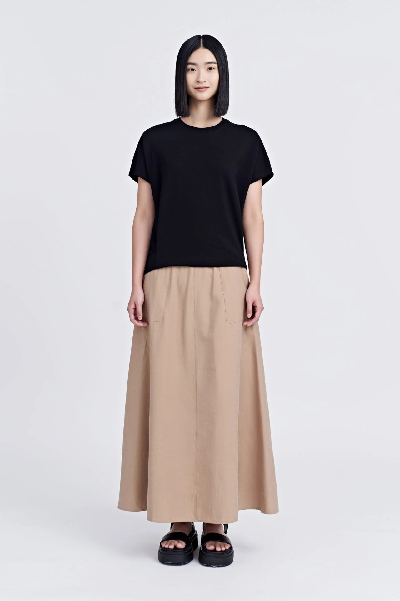 Midweight Knit Snap Button Tee - Black