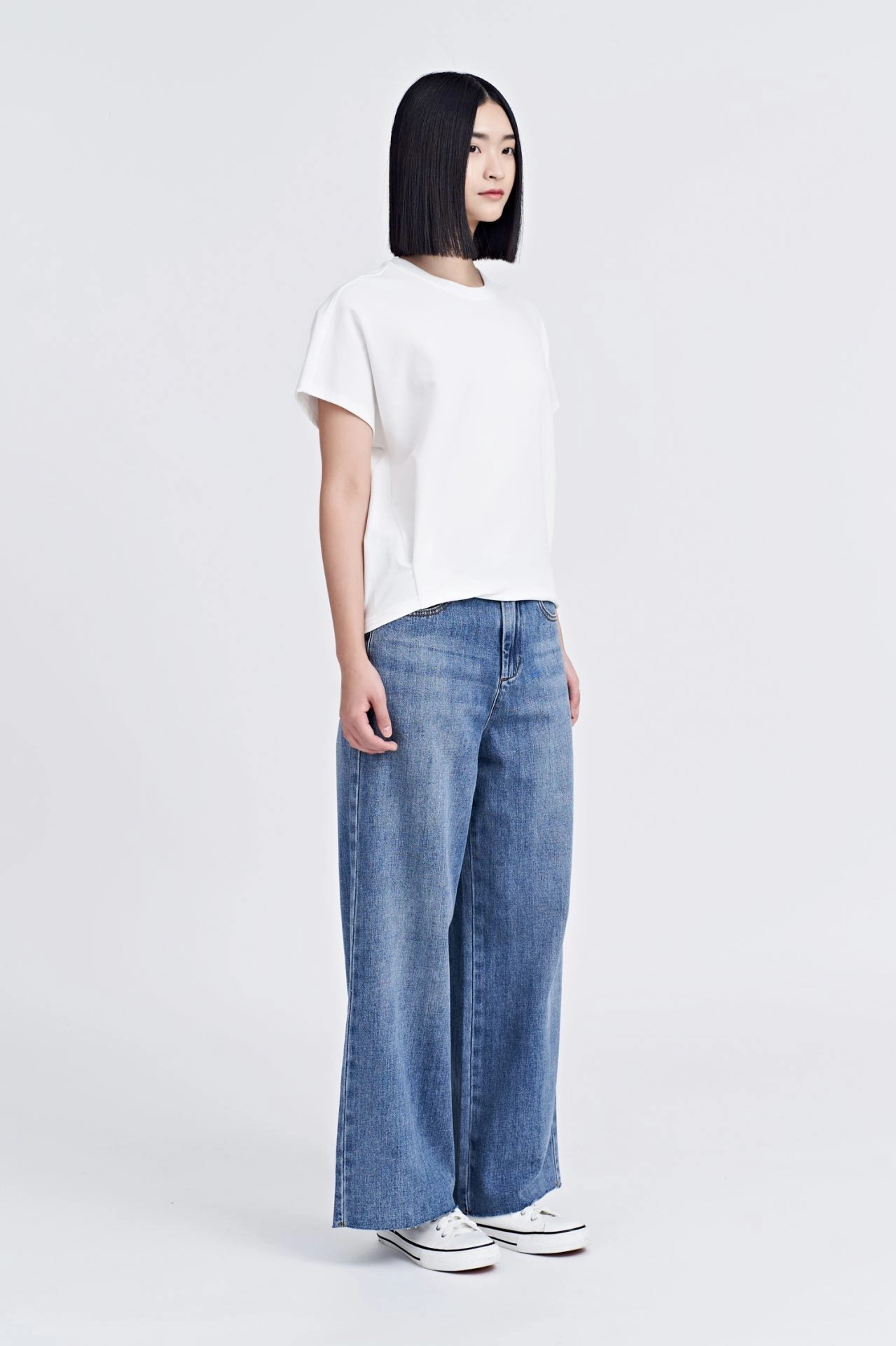 Snap Button Tee - Cream Minimalist Layer hiking clothes