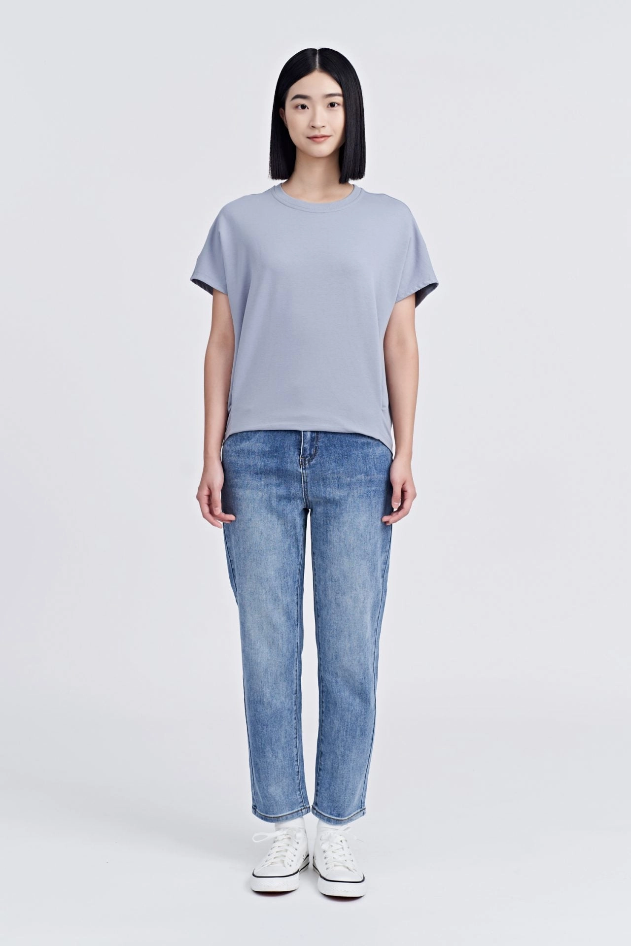 Snap Button Tee - Dusty Blue Trendy Layering