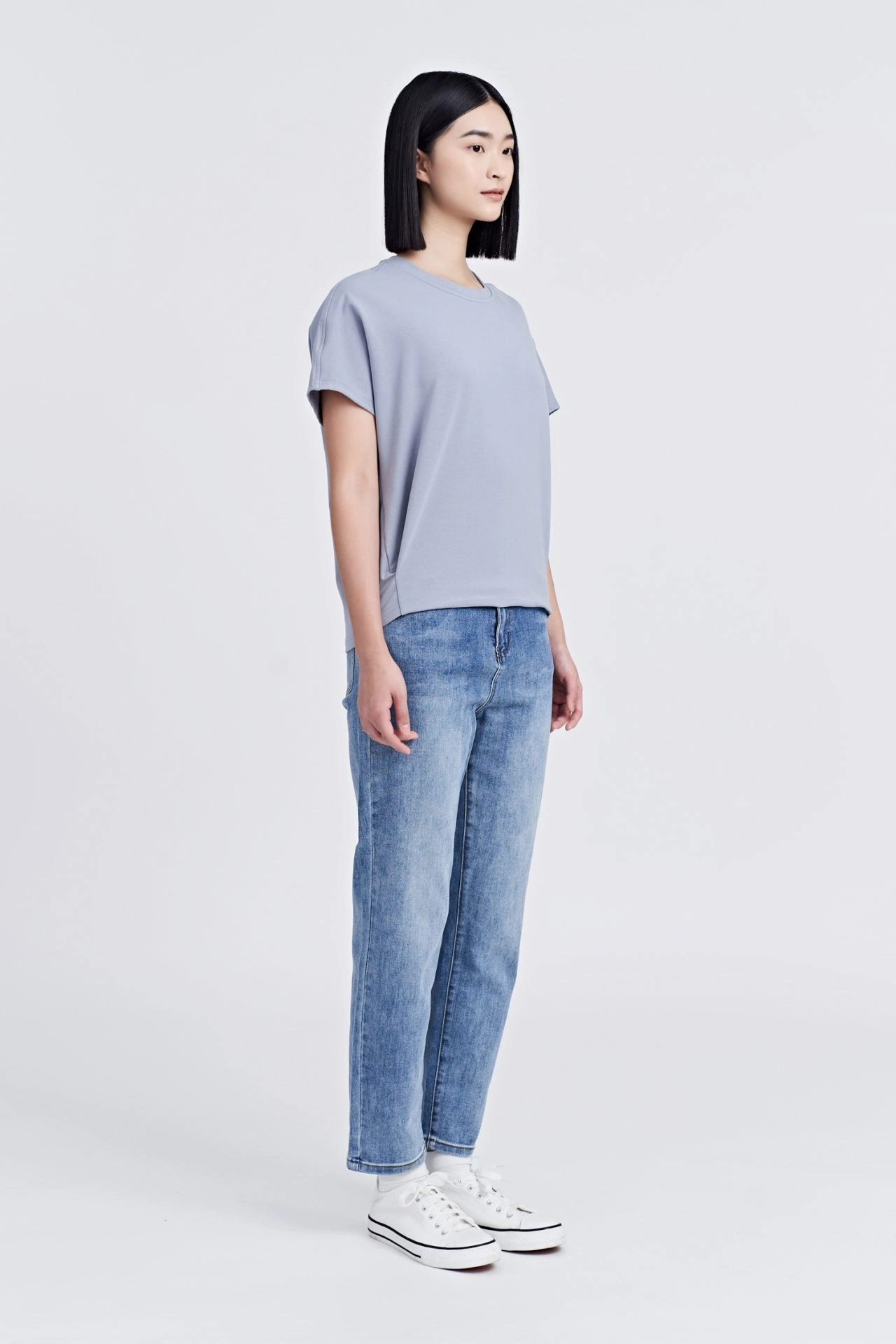 Casual Layer Snap Button Tee - Dusty Blue