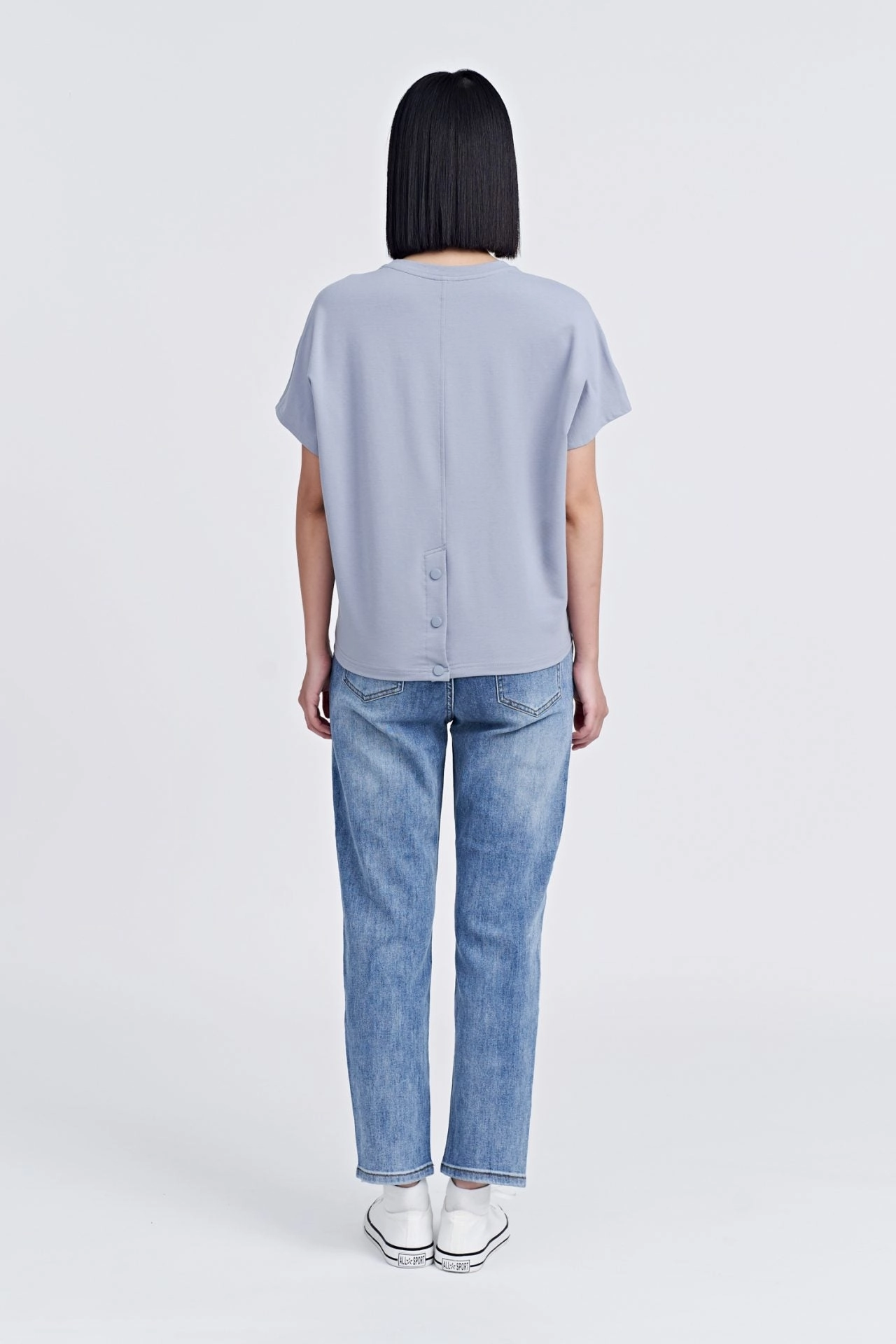 Classic Layer Wear High Quality Printing Snap Button Tee - Dusty Blue