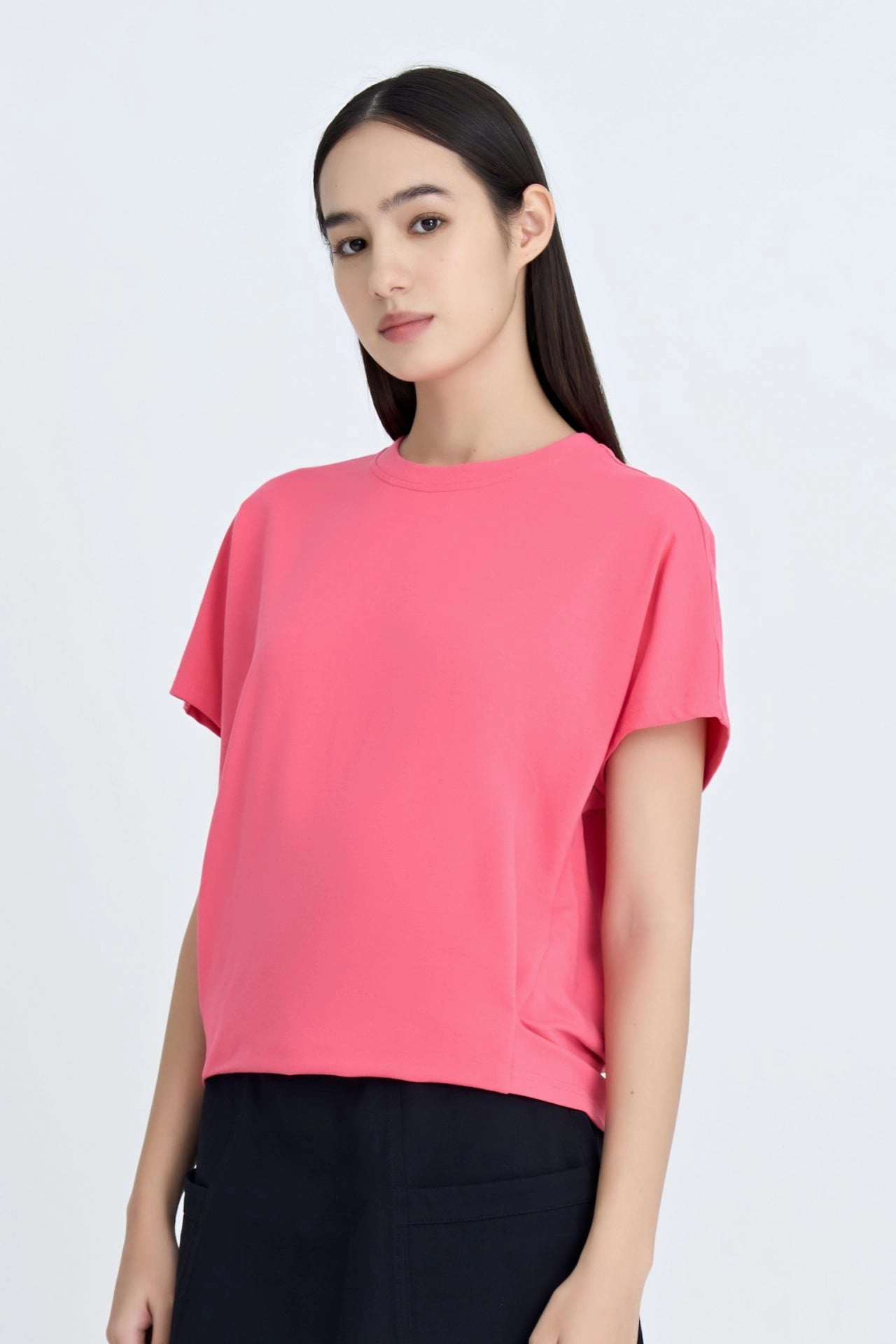 DoubleLayeredCollar Snap Button Tee - Rose