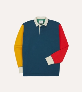 Weekend Vibes Comfort First Fit Navy, Yellow, Red and Green Colourblock Cotton Rugby Shirt