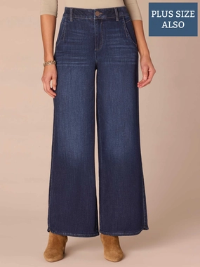 Go Out Style Ready Choice "Ab"solution? Skyrise Wide Leg Plus Size Jeans with Tulip Hem