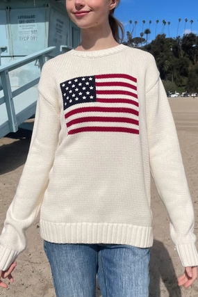 Recycled Material Blend Layering Style Nico American Flag Sweater