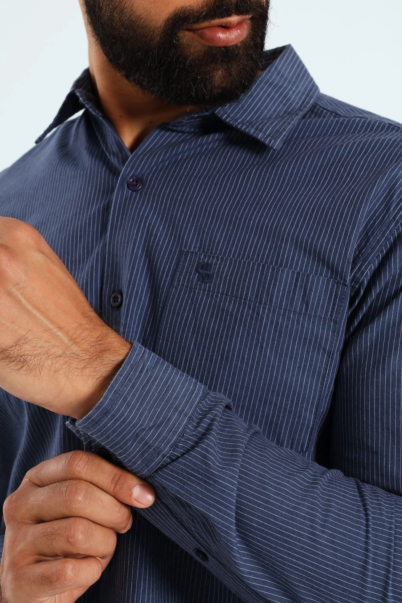 Soft Denim Stripe Shirt - Blue Fashion Layer casual top