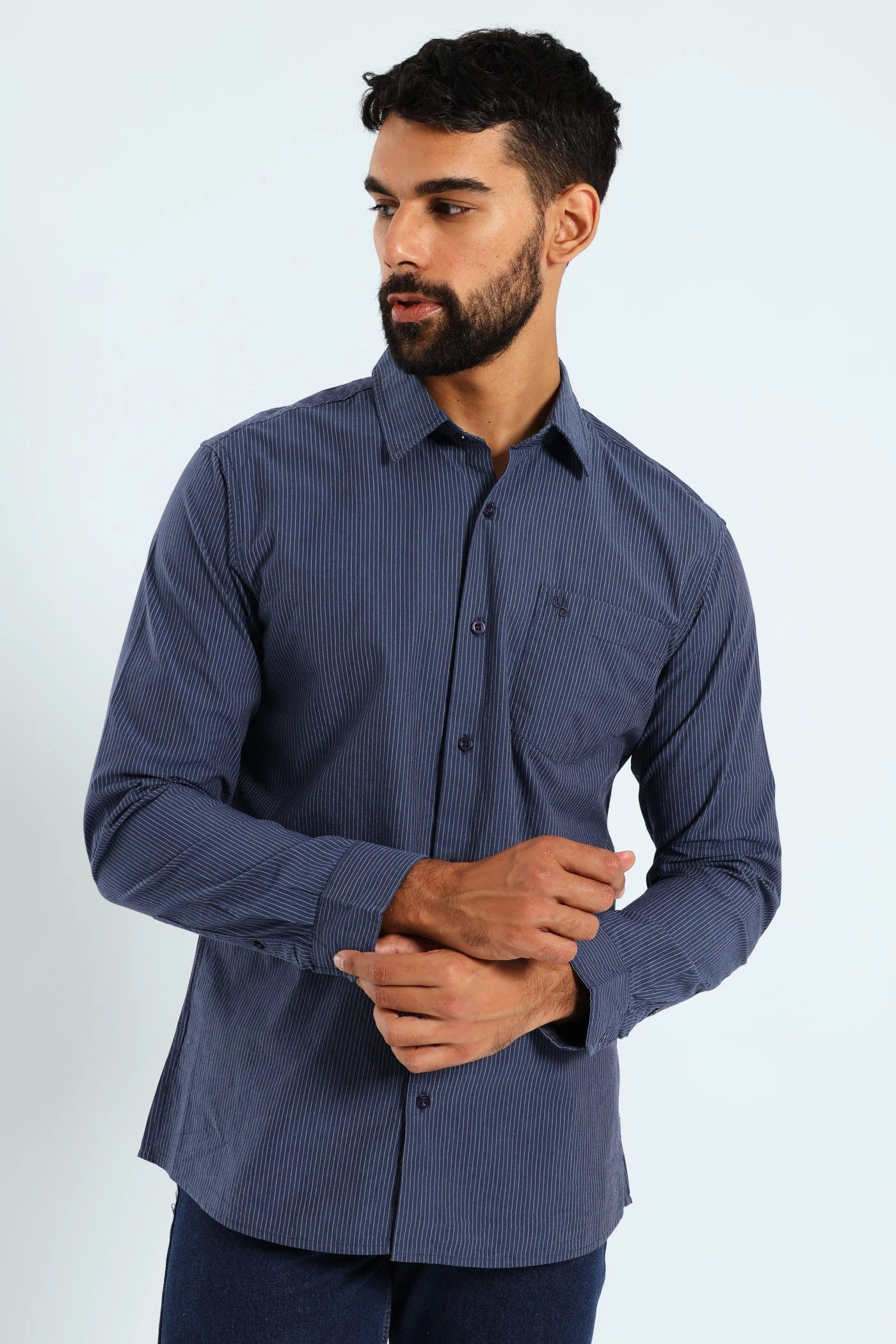 Soft Denim Stripe Shirt - Blue Essential Fit Easygoing Wear