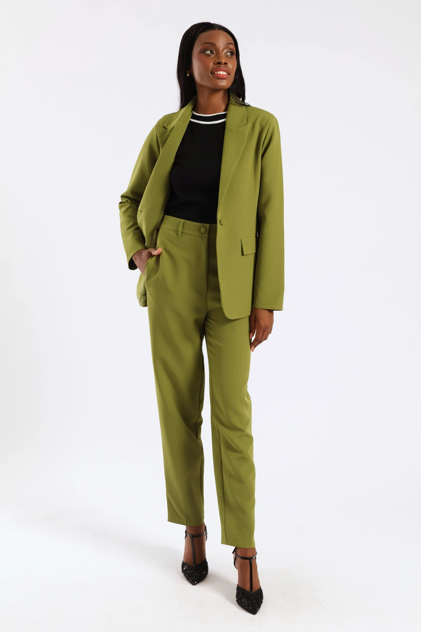 Welt Pocket Slim Leg Pant - Matcha Minimal Waistband Tear Resistant Fabric