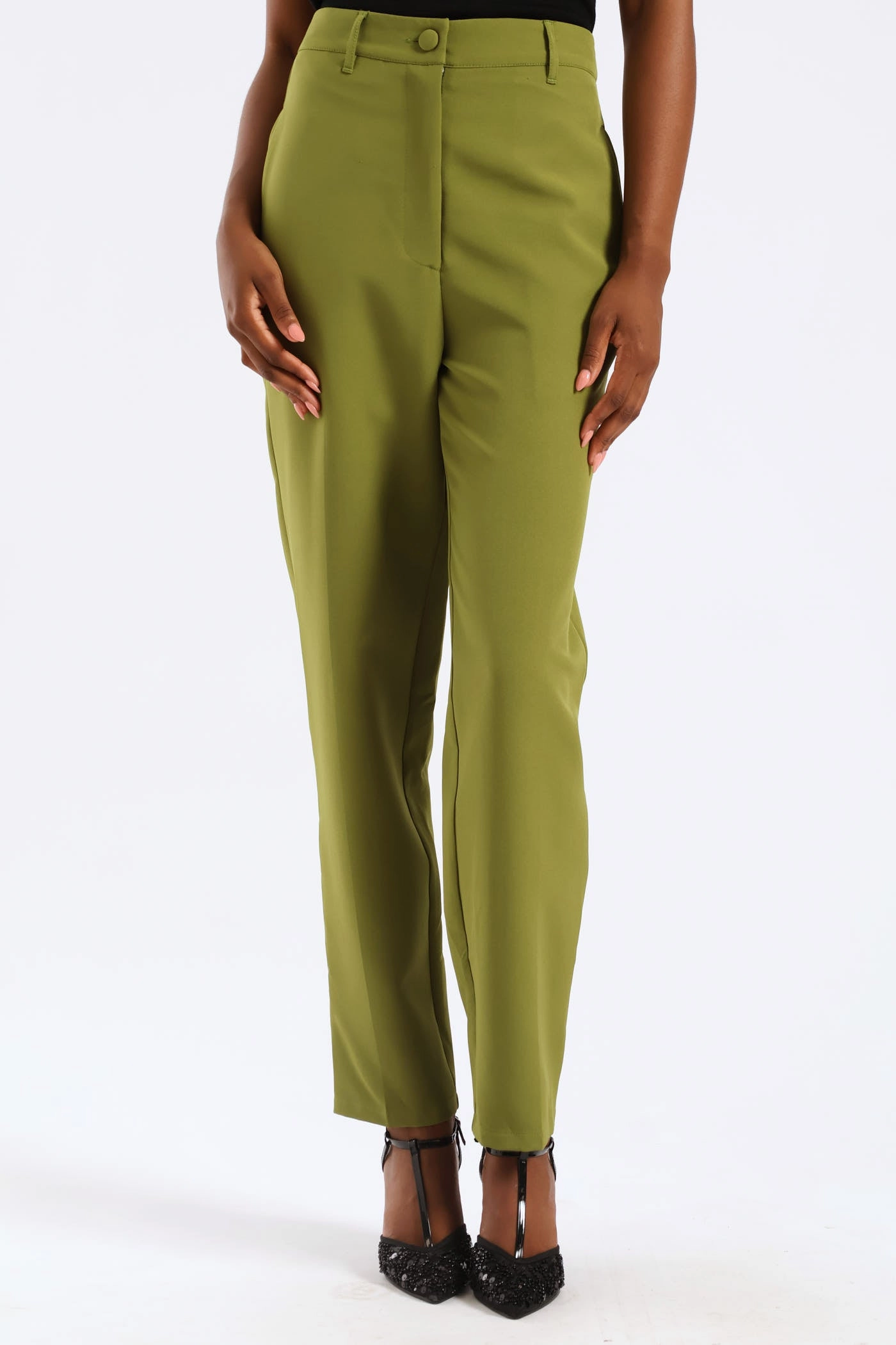 Easy Motion High-rise waist Welt Pocket Slim Leg Pant - Matcha
