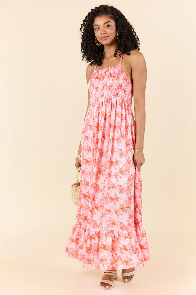Floral Symphony Pink and Orange Smocked Maxi Dress FINAL SALE All Time Modern Finish