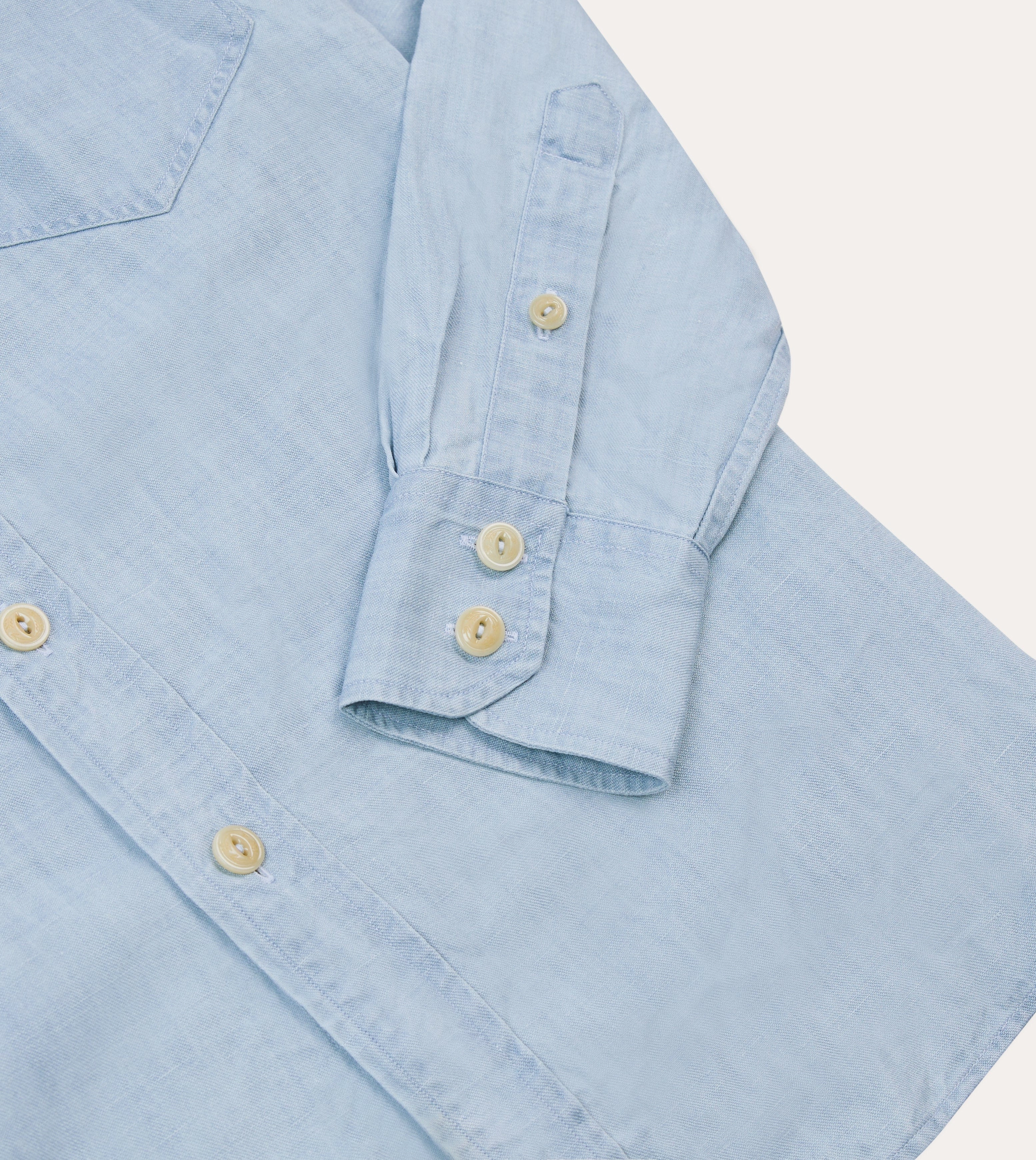 Bleach Wash Cotton-Linen Long Point Collar Work Shirt Moisture Wicking Layer Designer Look