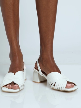 luxe feel Multi Strap Slingback Block Heel - White