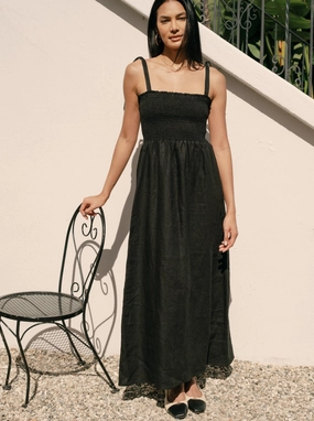 Sophie Dress - Black Linen Smart Edge