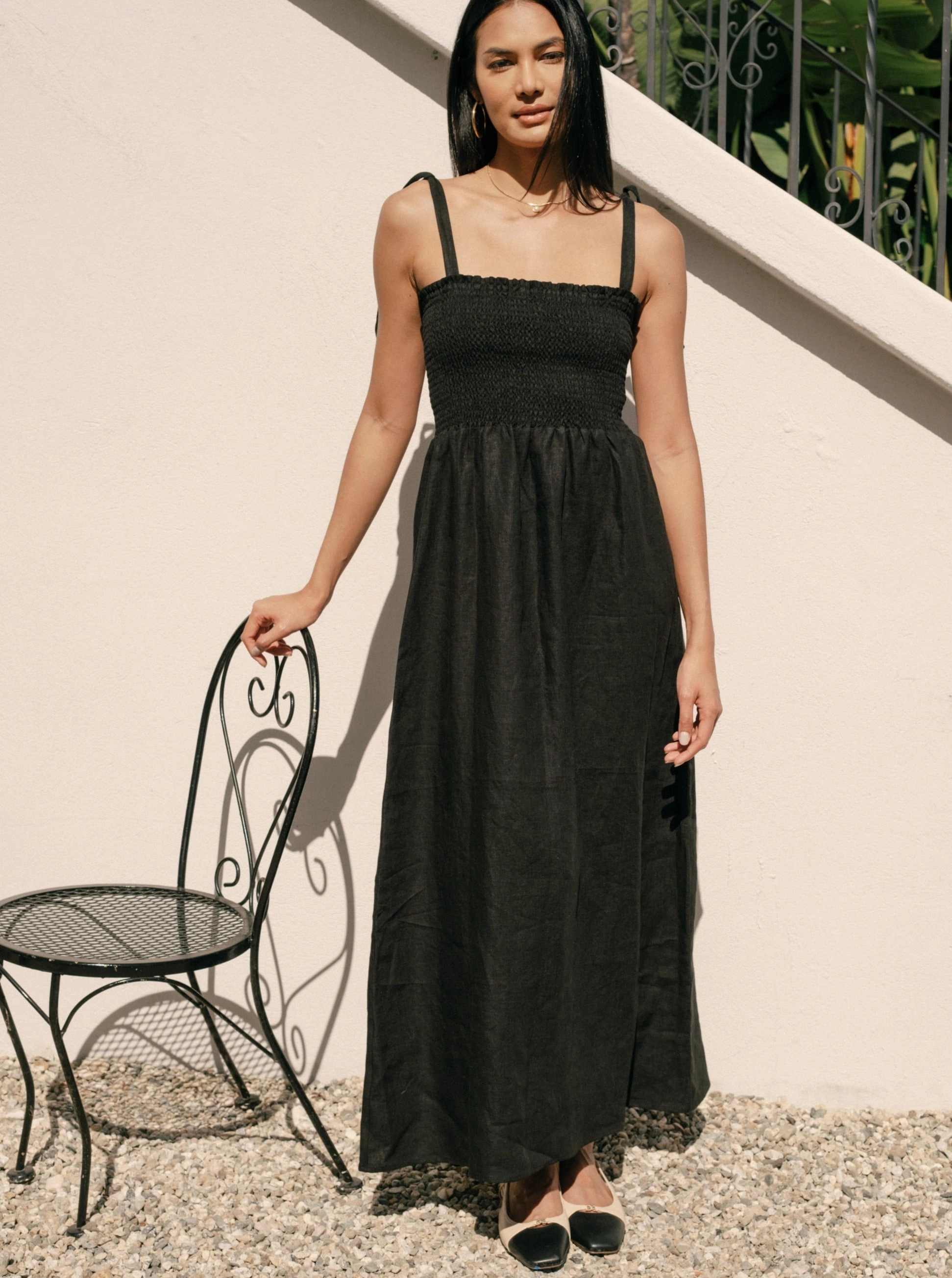 Sophie Dress - Black Linen Smart Edge
