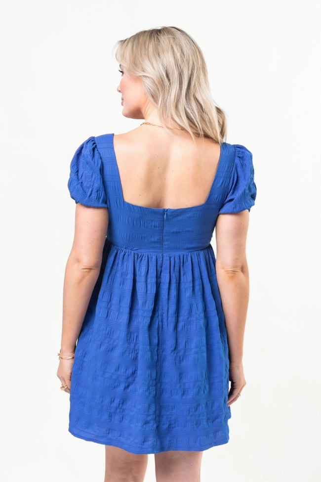 Breezing By Cobalt Textured Square Neck Mini Dress SALE Comfortable and Flattering