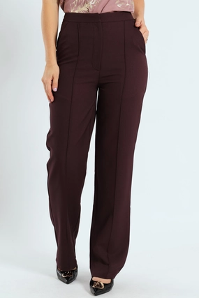 Pin Tuck Twill Straight Leg Pants - Bitter Chocolate Performance Design Fit