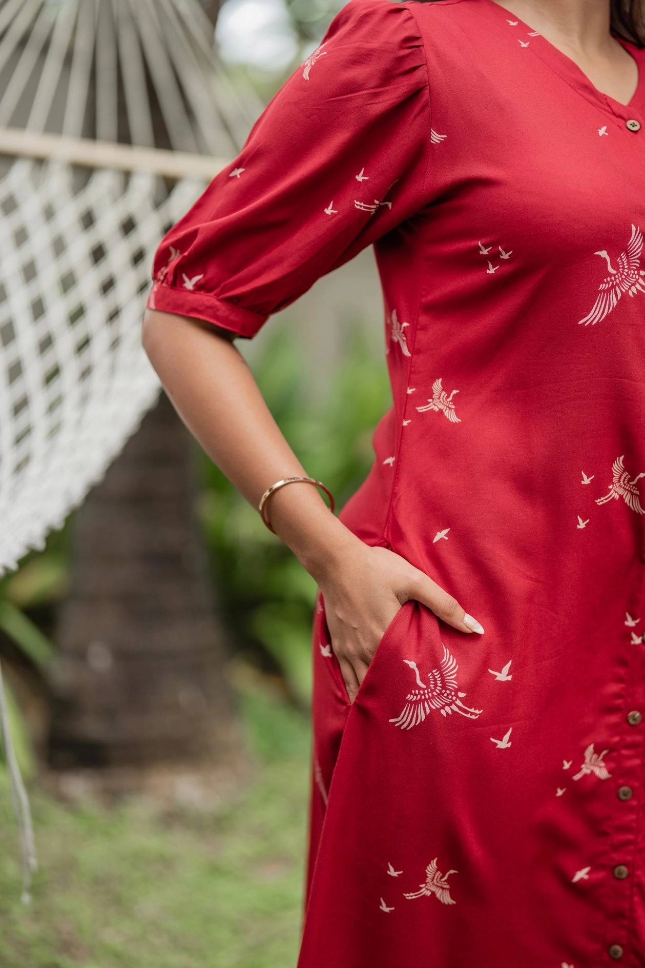 Urban Edge Happy Humming Red Printed Maternity wear and feeding dress