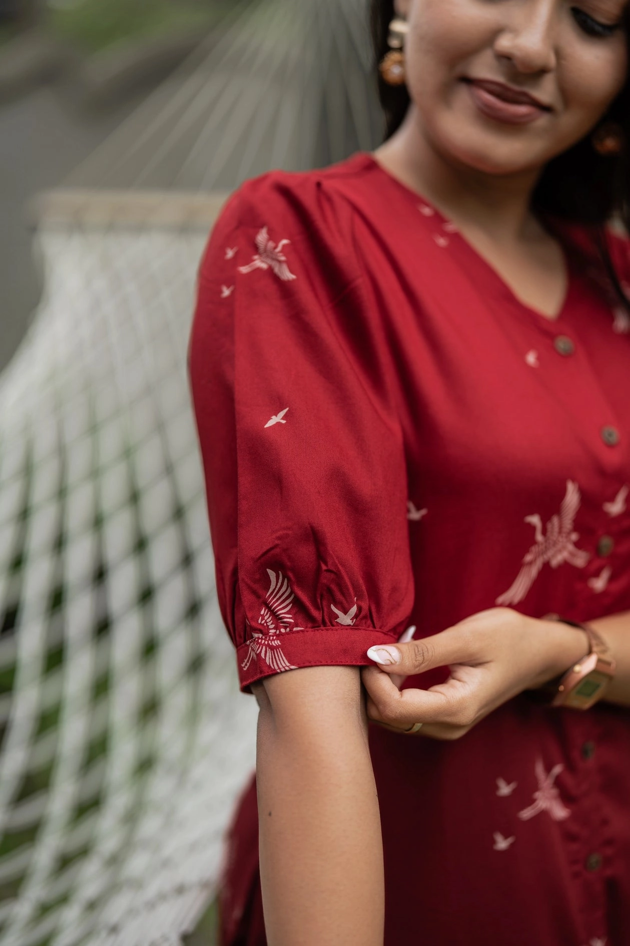 Happy Humming Red Printed Maternity wear and feeding dress Grace Walk soft elegance