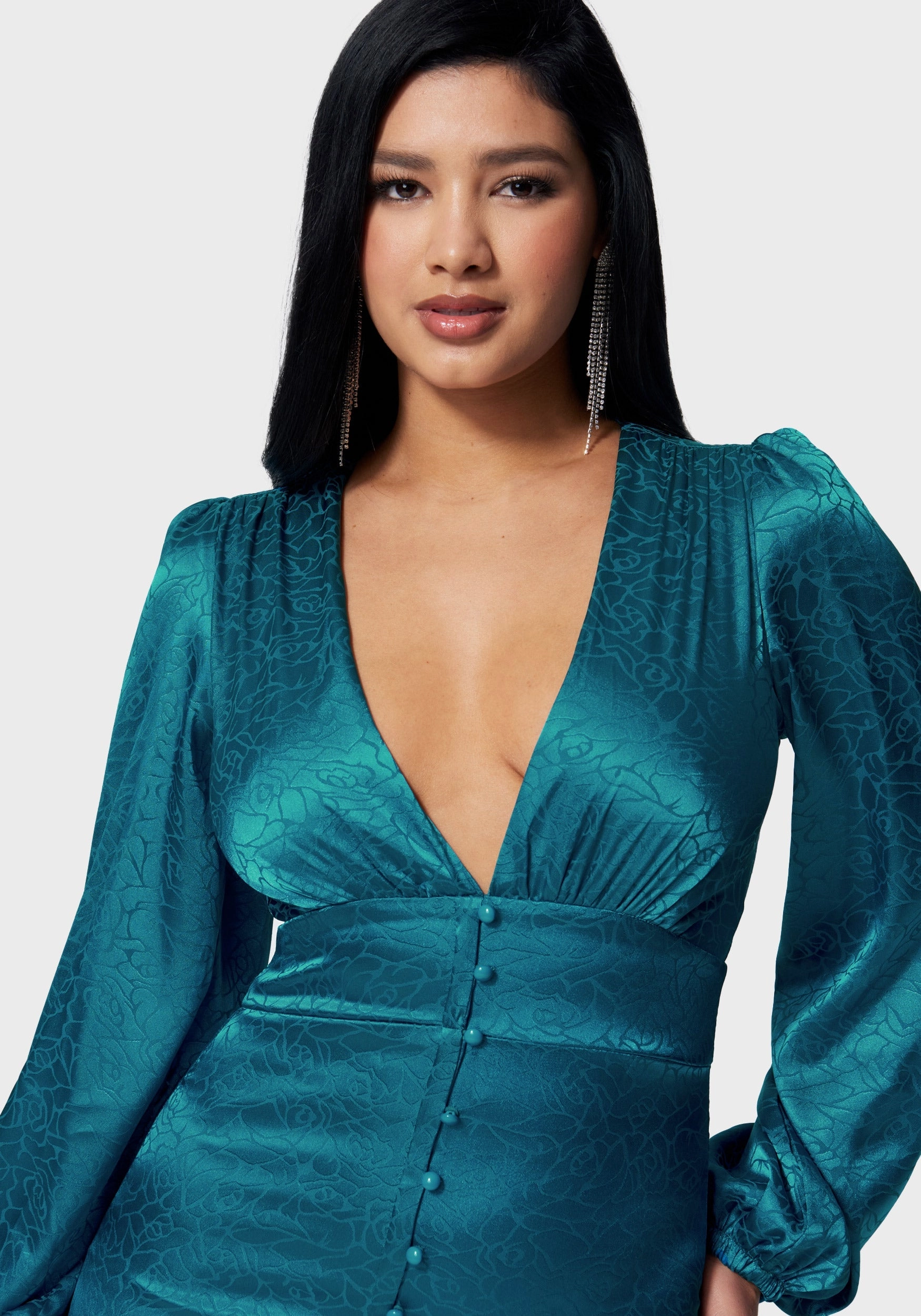 Basic essential Satin Button Up Jacquard Mini Dress