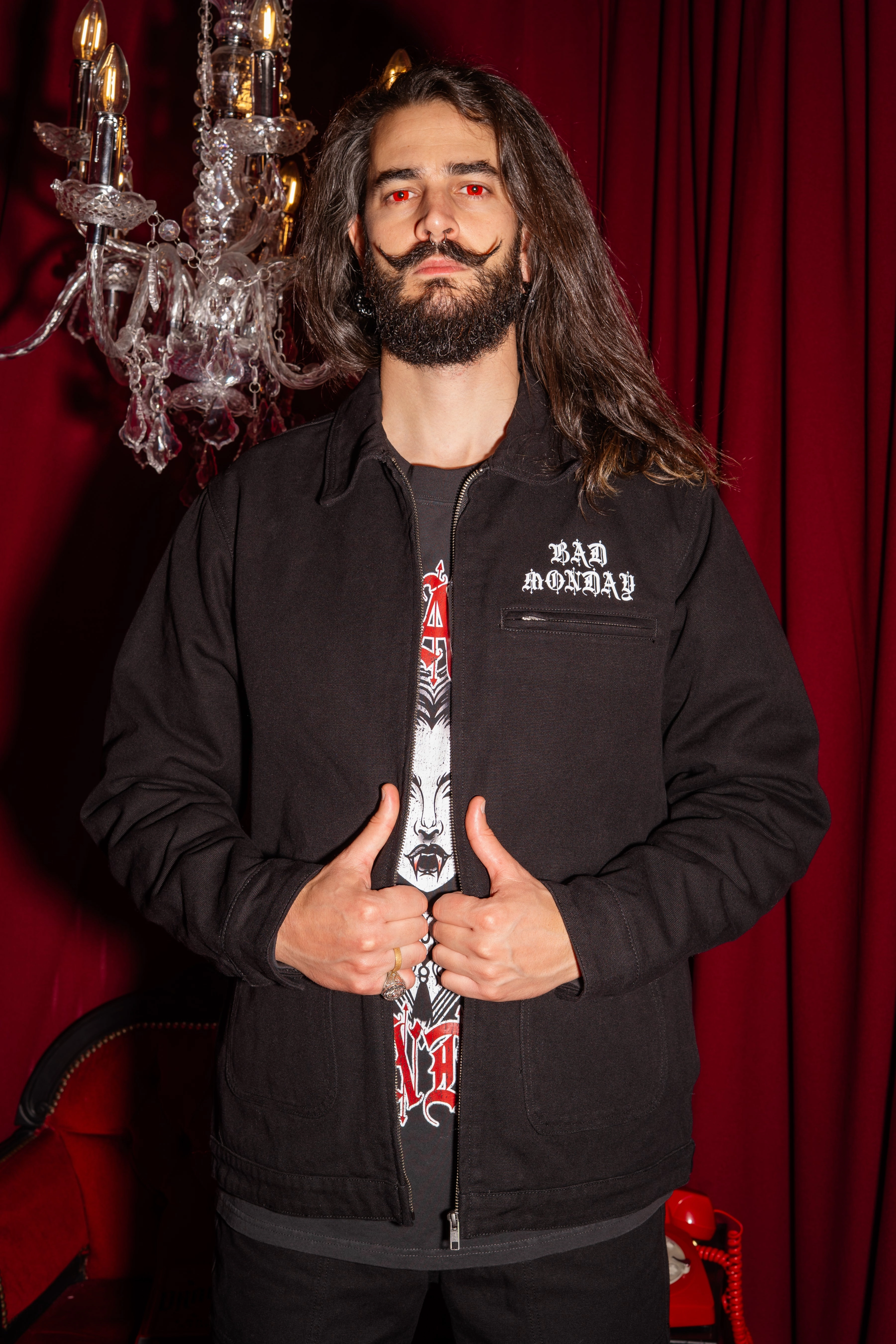 Spike Logo Canvas Jacket Black Hooded Versatile Design