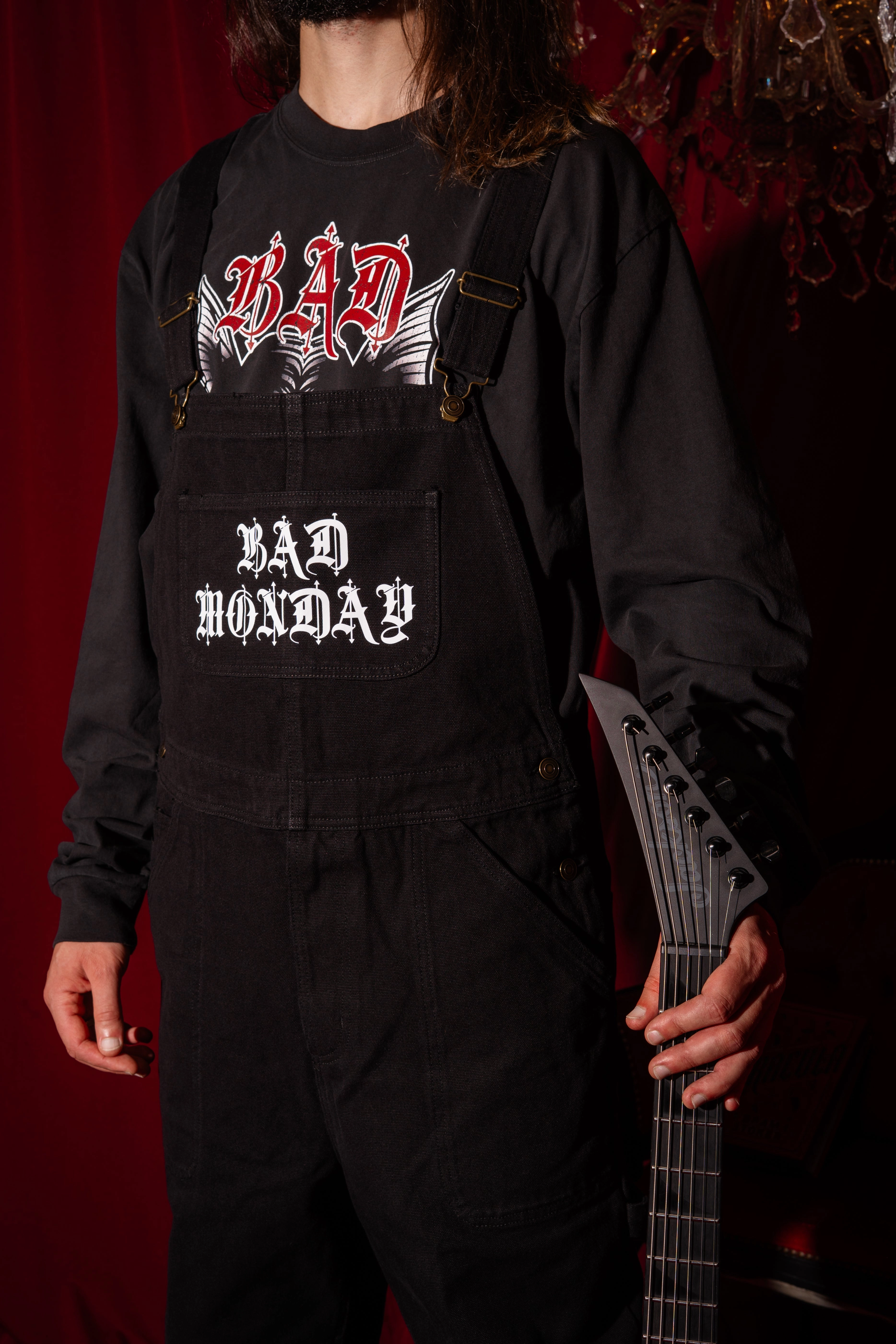 Microfiber Blend Spike Logo Canvas Overalls Black