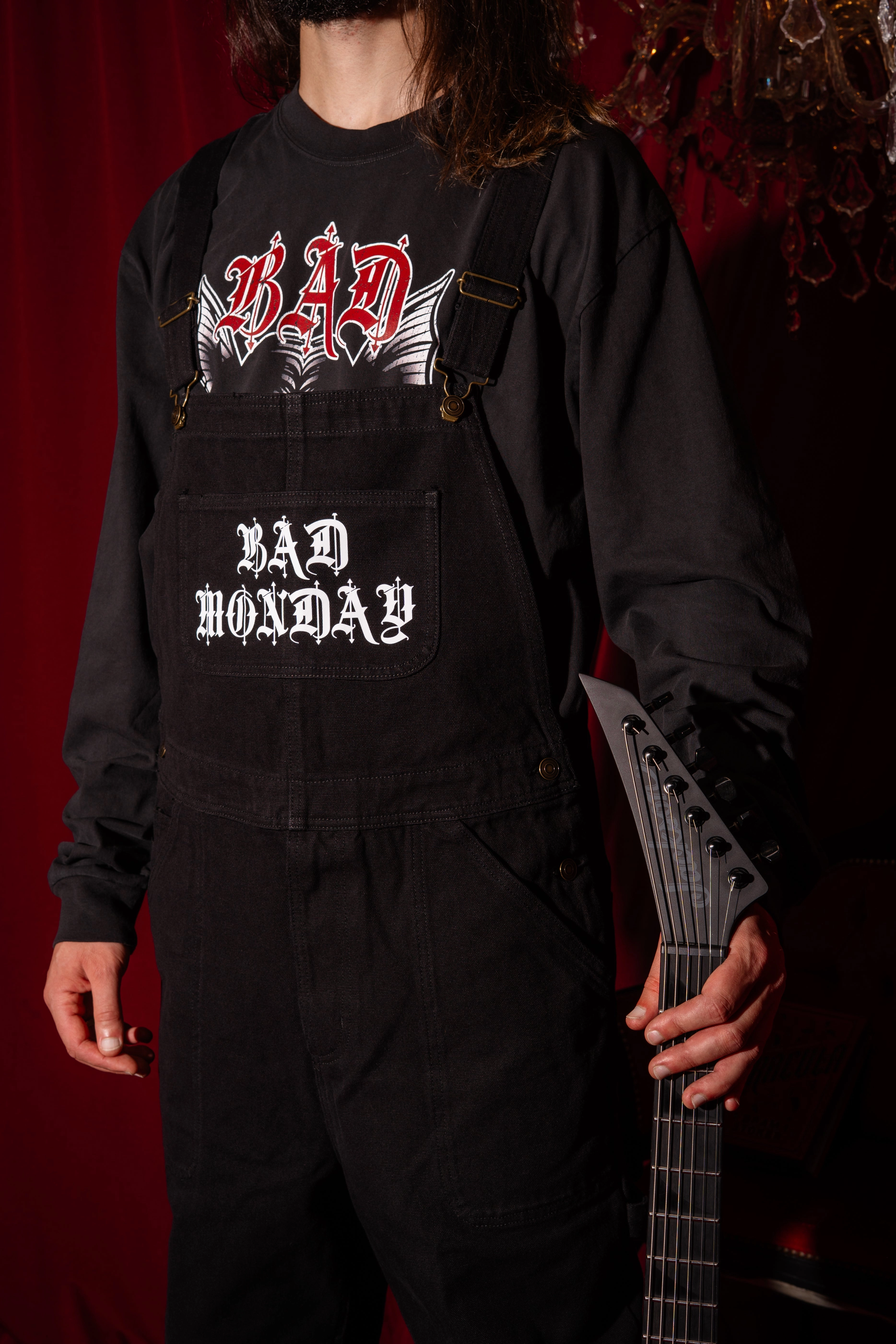 Spike Logo Canvas Overalls Black Reinforced Shoulder Protection Reinforced Stitching