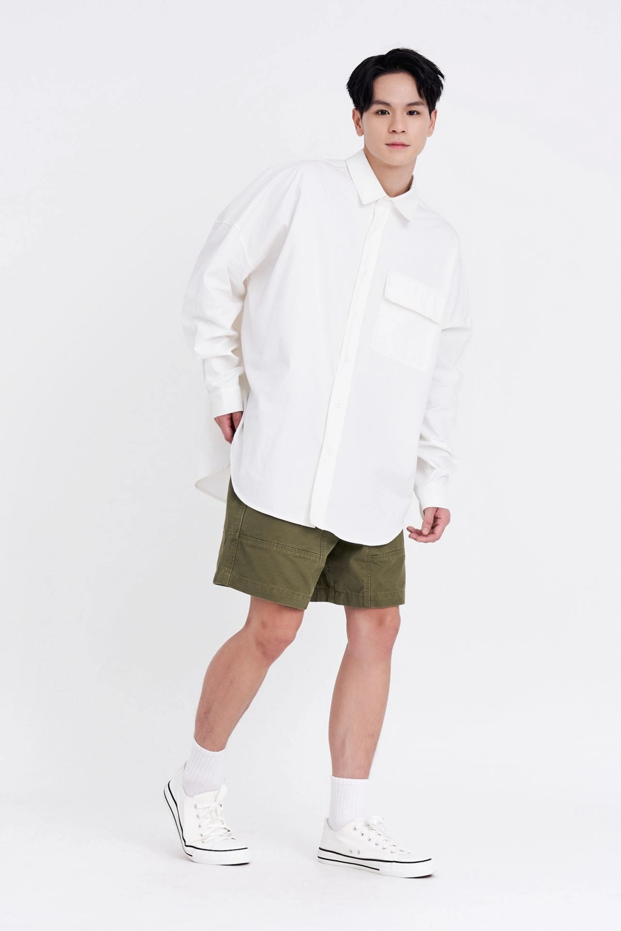Oversized Long Sleeve Flap Pocket Shirt [AT] No Shrink Fabric