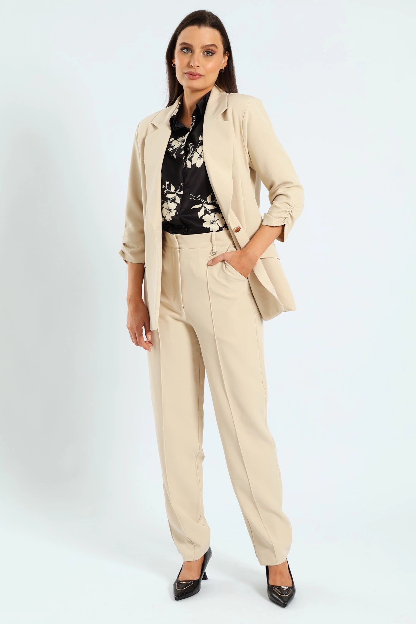 Ingot Pin Tuck Tapered Leg Pants - Bone Sporty Fit Design Low Bulk Material