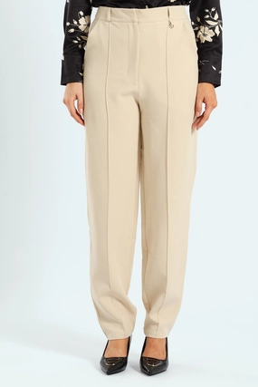 Multi-way wear Ingot Pin Tuck Tapered Leg Pants - Bone