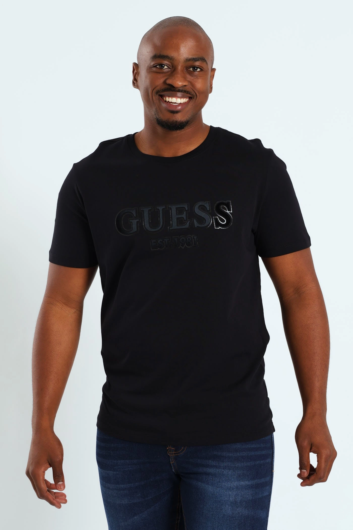 Sprayed Flock Logo Tee - Black WrinkleFreeFabric VintageWashEffect