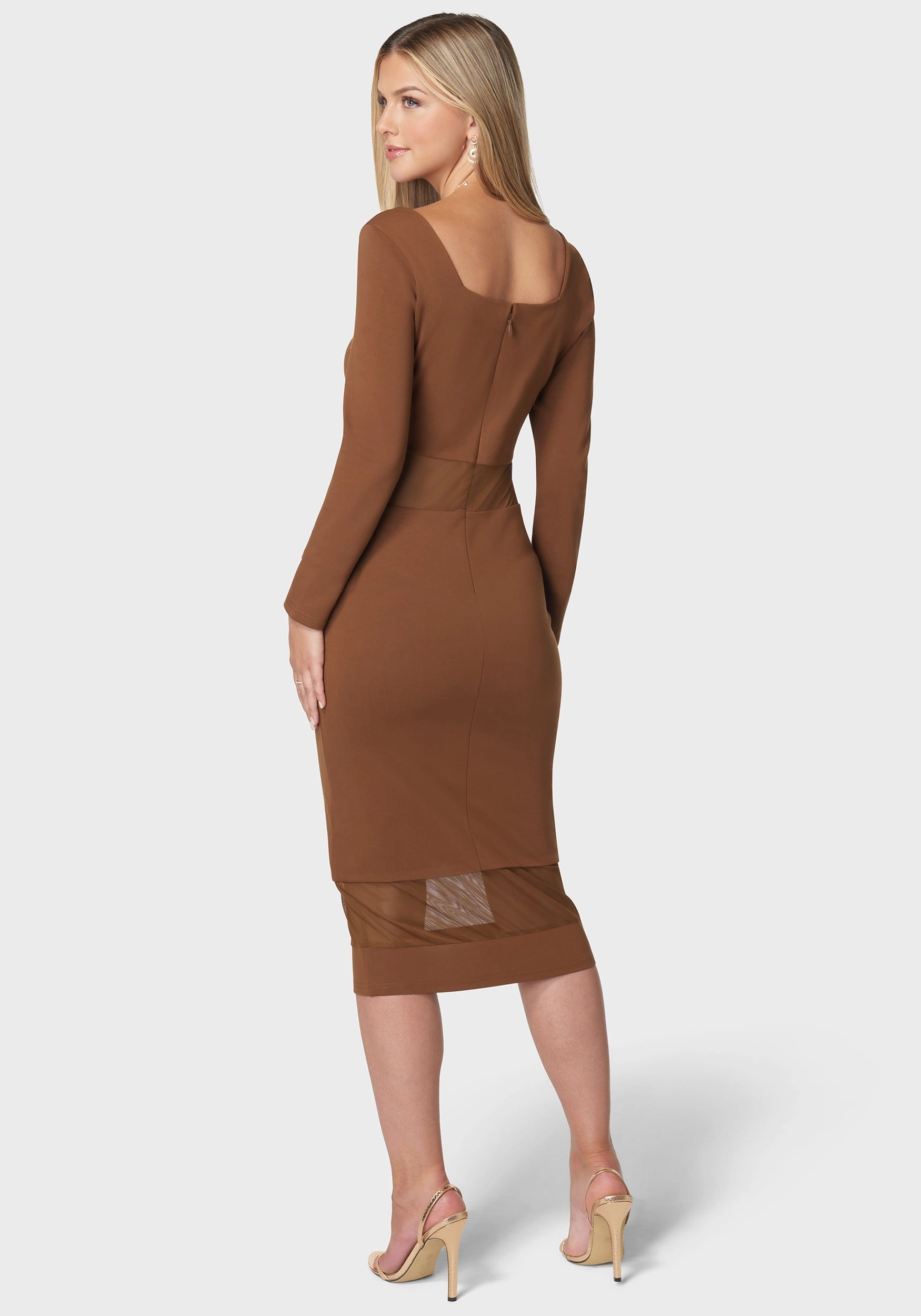 Lace Ease Timeless office dress Square Neck Mesh Inset Dress