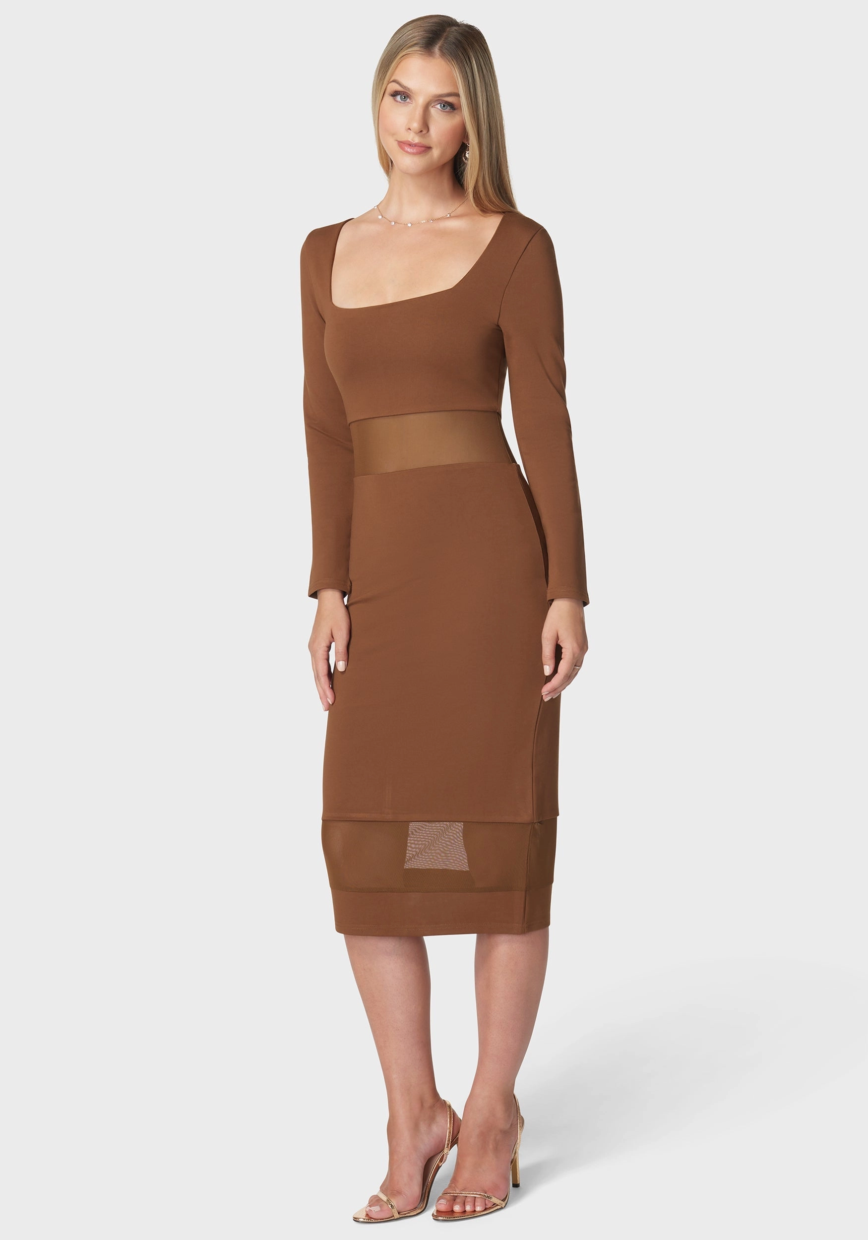 Square Neck Mesh Inset Dress Minimalist feel Flattering Comfort Wear