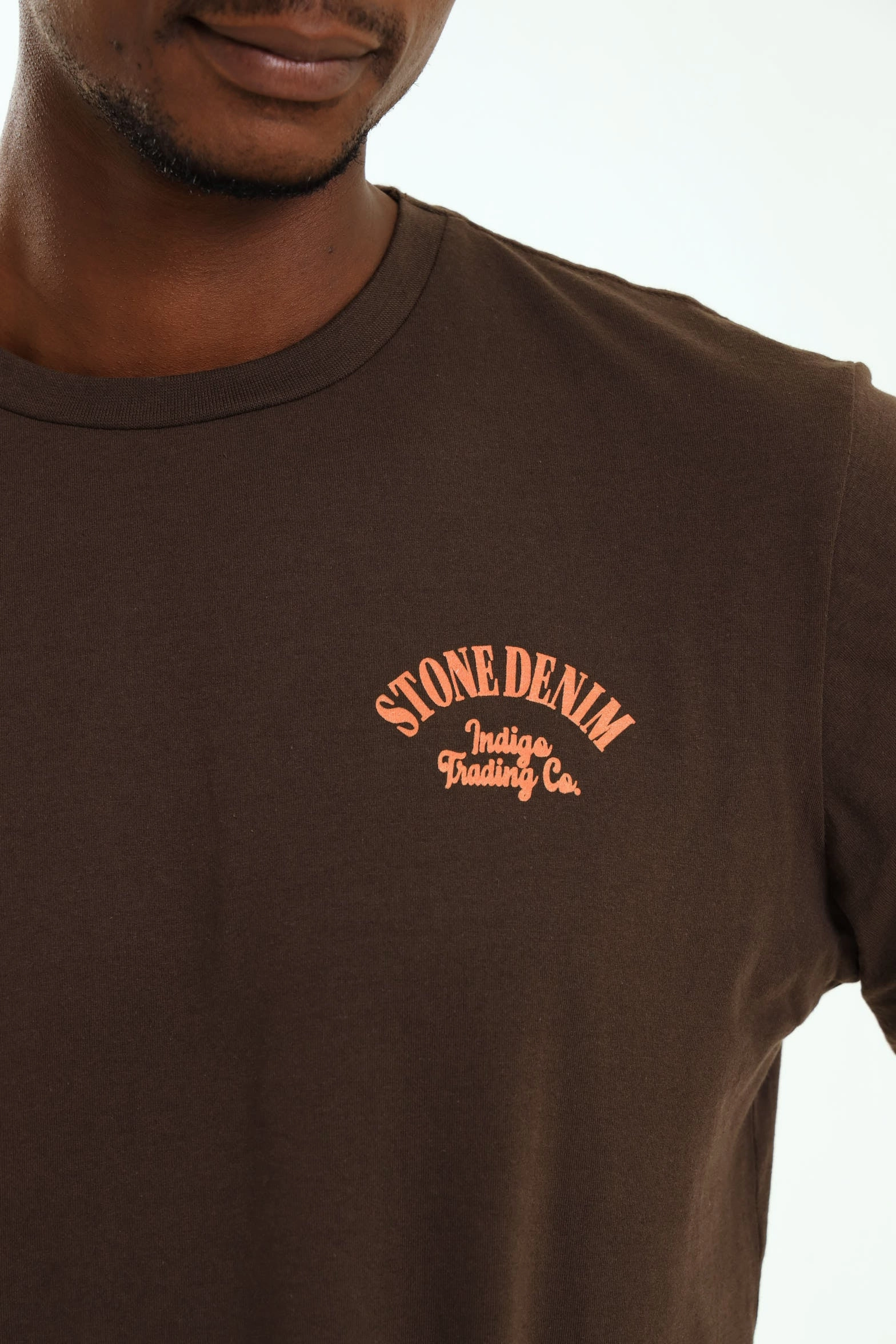 Stone Denim Indigo Trading Chest T-Shirt - Chocolate No Fade Technology