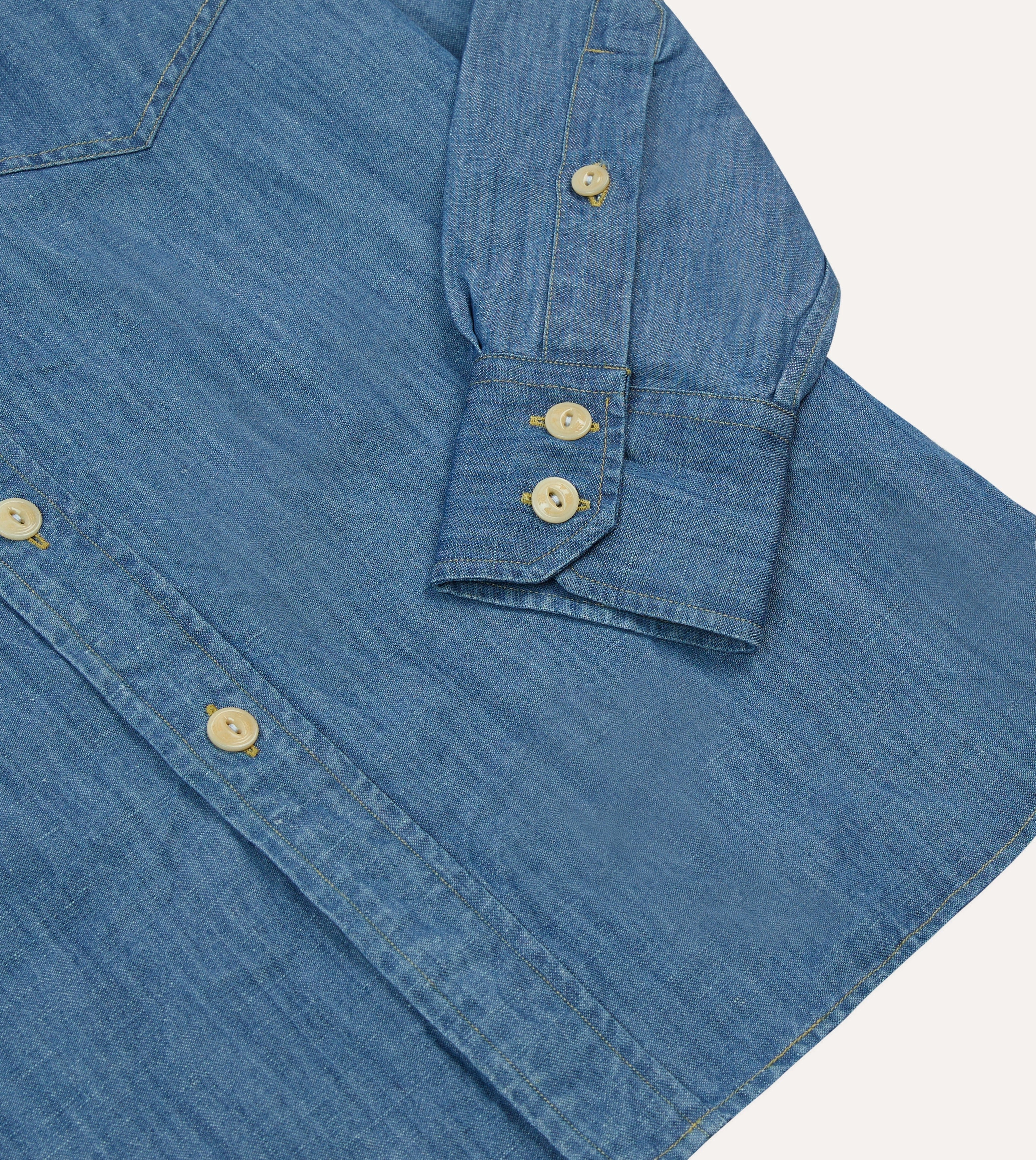 Stone Wash Cotton-Linen Long Point Collar Work Shirt Geometric Design