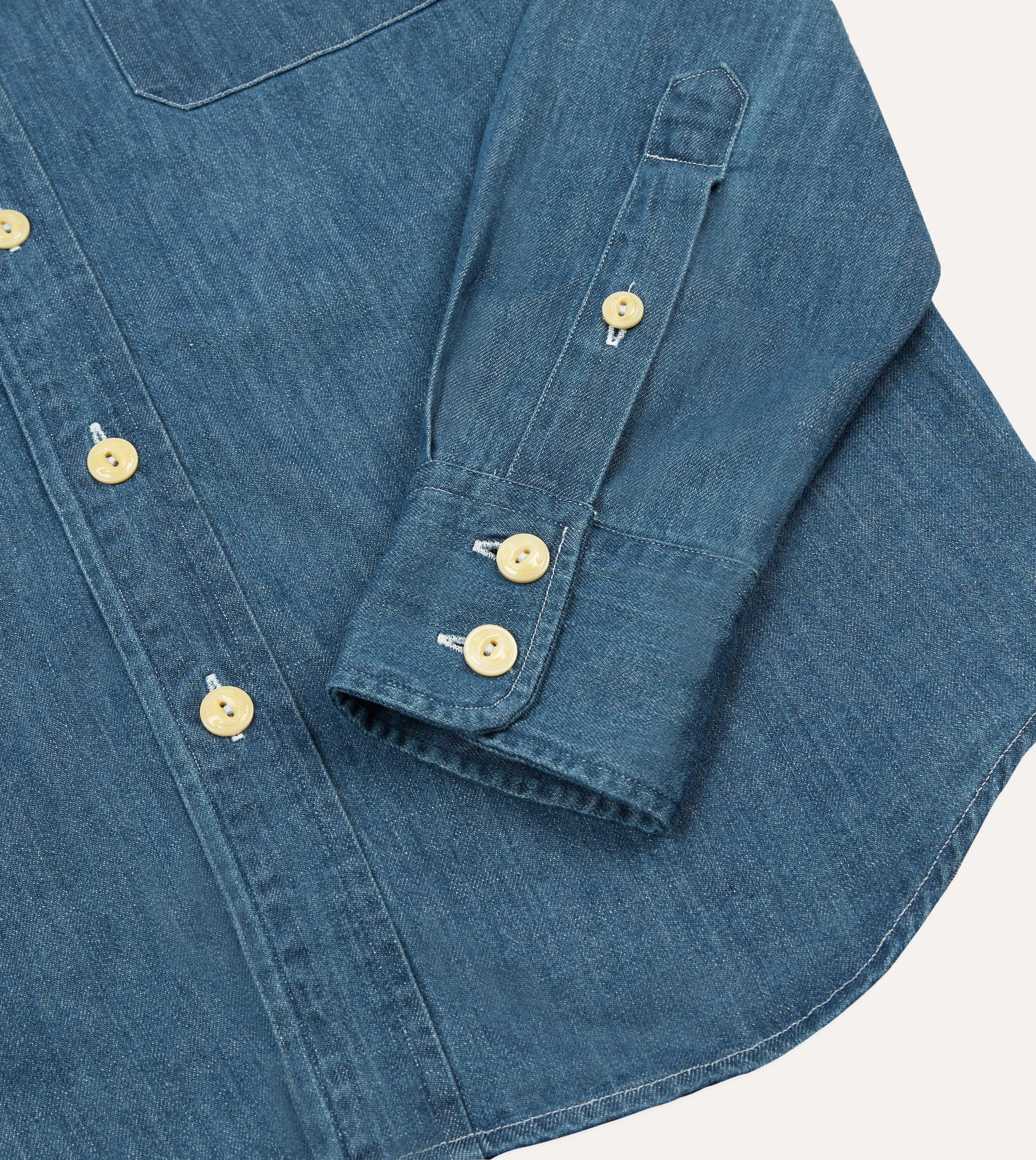Sweat-Absorbing Stone Wash Denim Two-Pocket Western Shirt