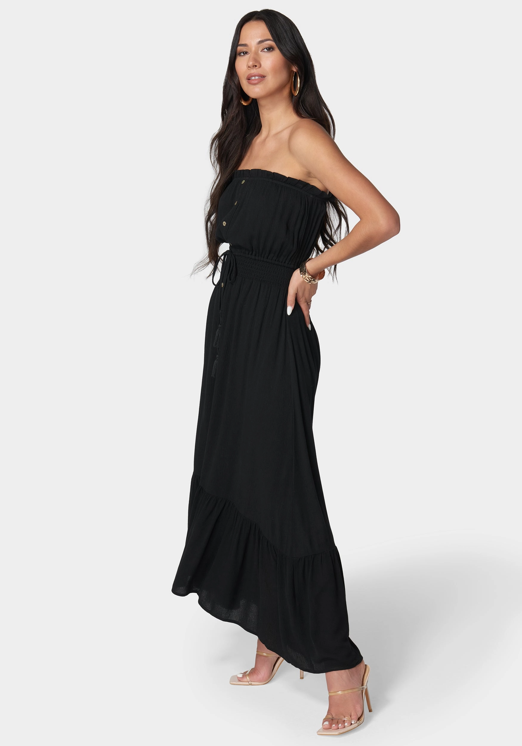 Tonal-Panel Heritage-Brand Strapless Maxi Dress