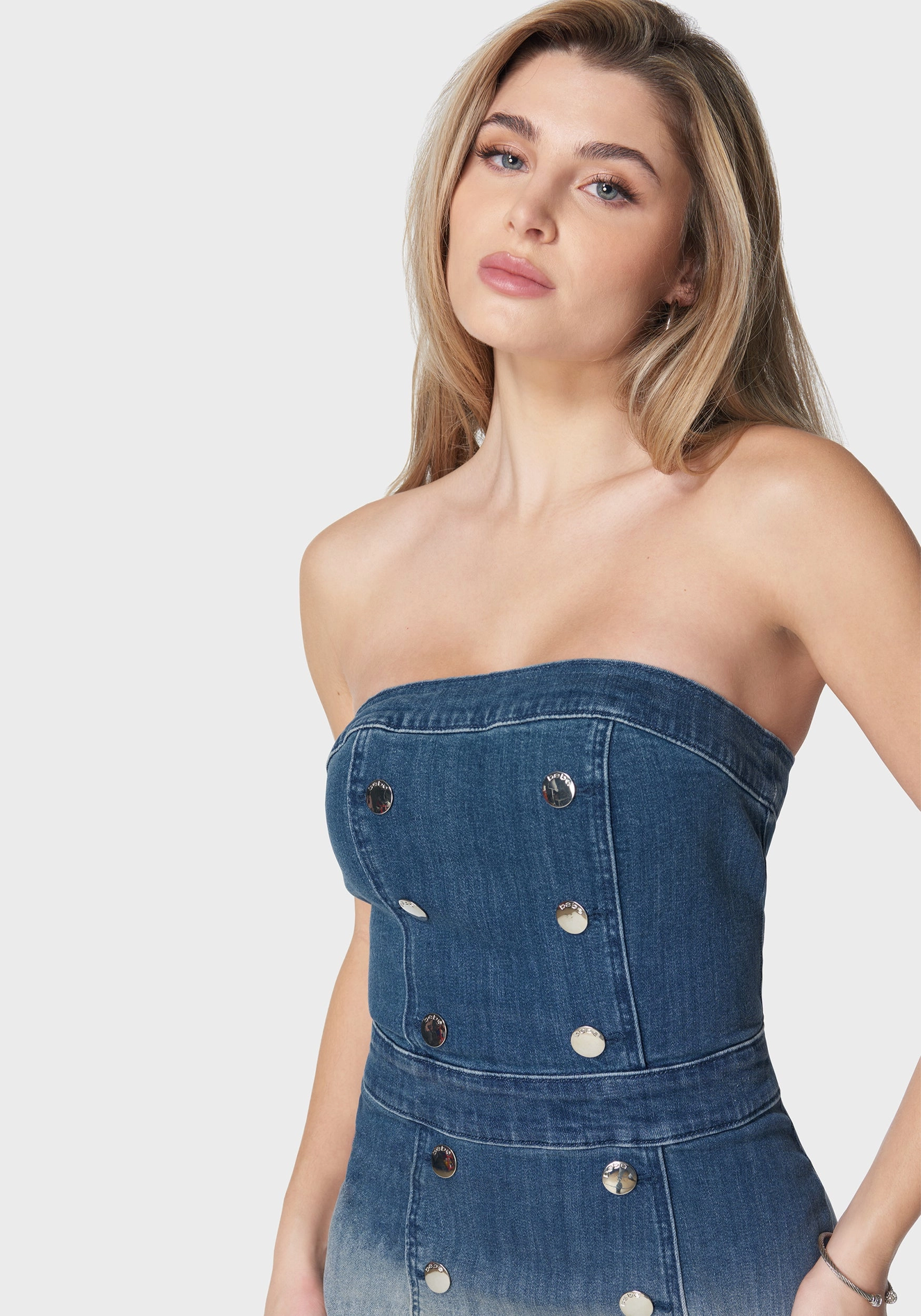 Strapless Ombre Fitted Denim Dress Comfortable Style