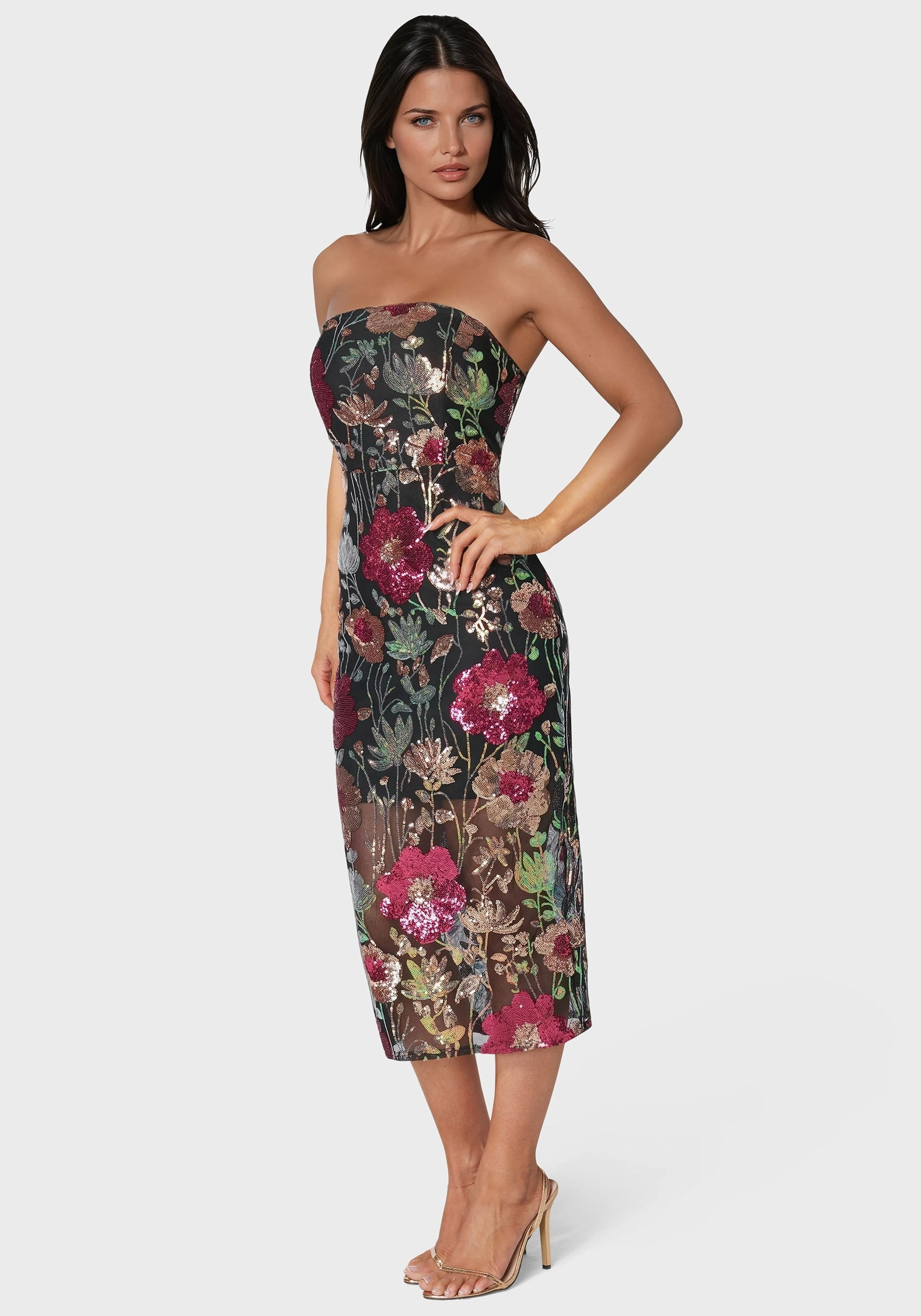 Spring Vibe Lounge Vibe Strapless Sequin Midi Dress