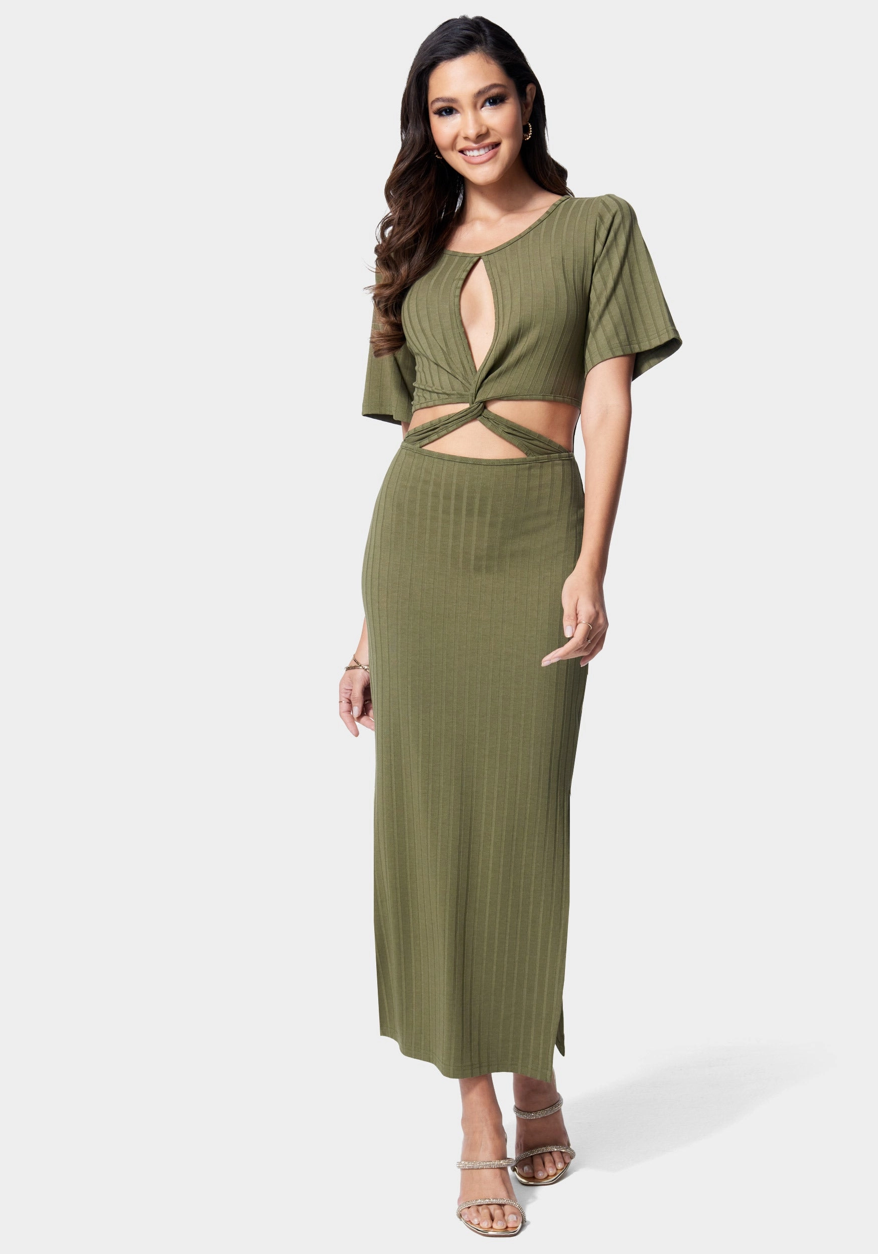 Strappy Cutout Knit Midi Dress Quiet Glow