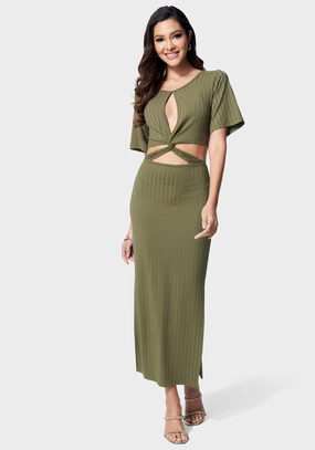 Strappy Cutout Knit Midi Dress Quiet Glow