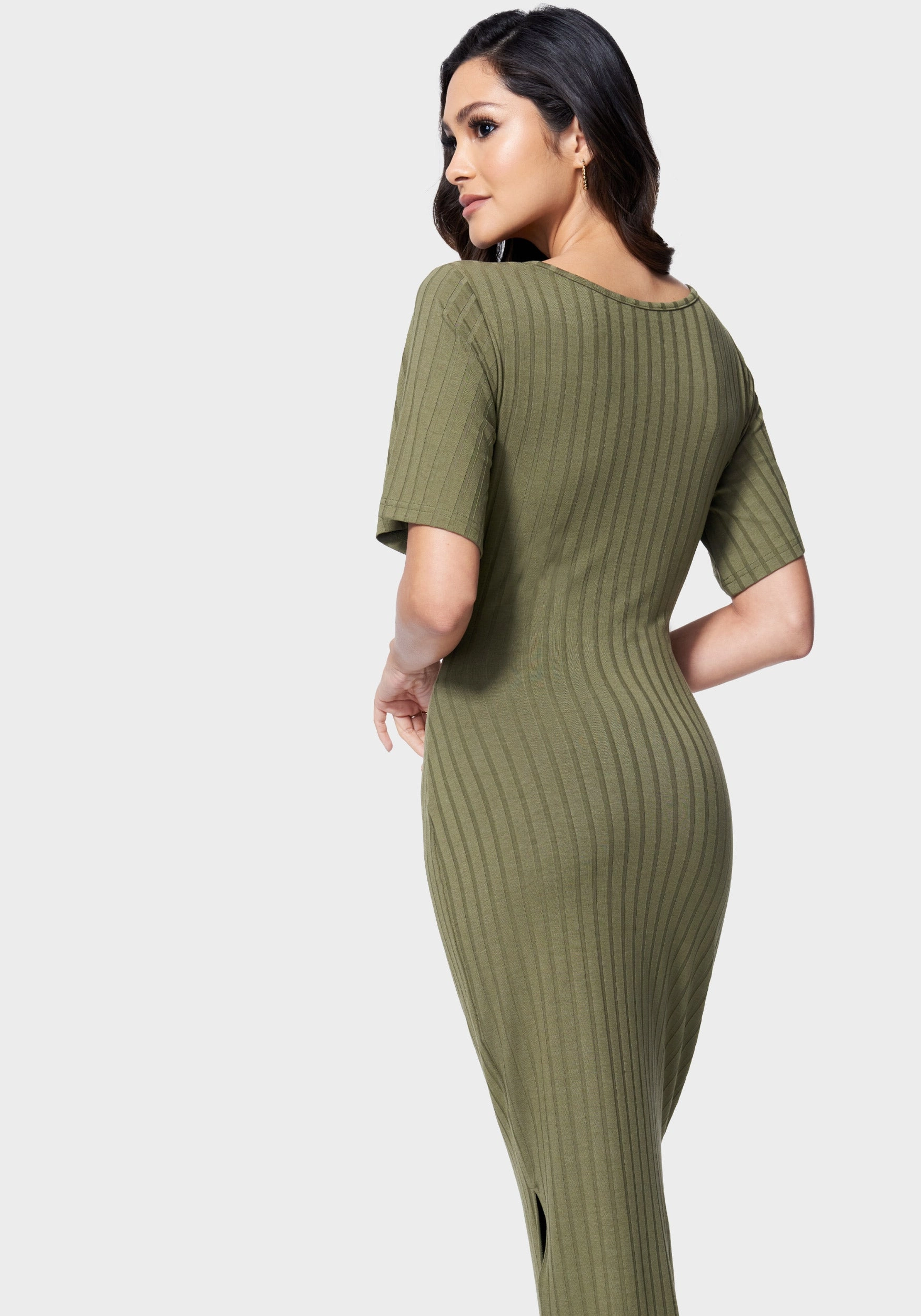 Fitted Look Strappy Cutout Knit Midi Dress