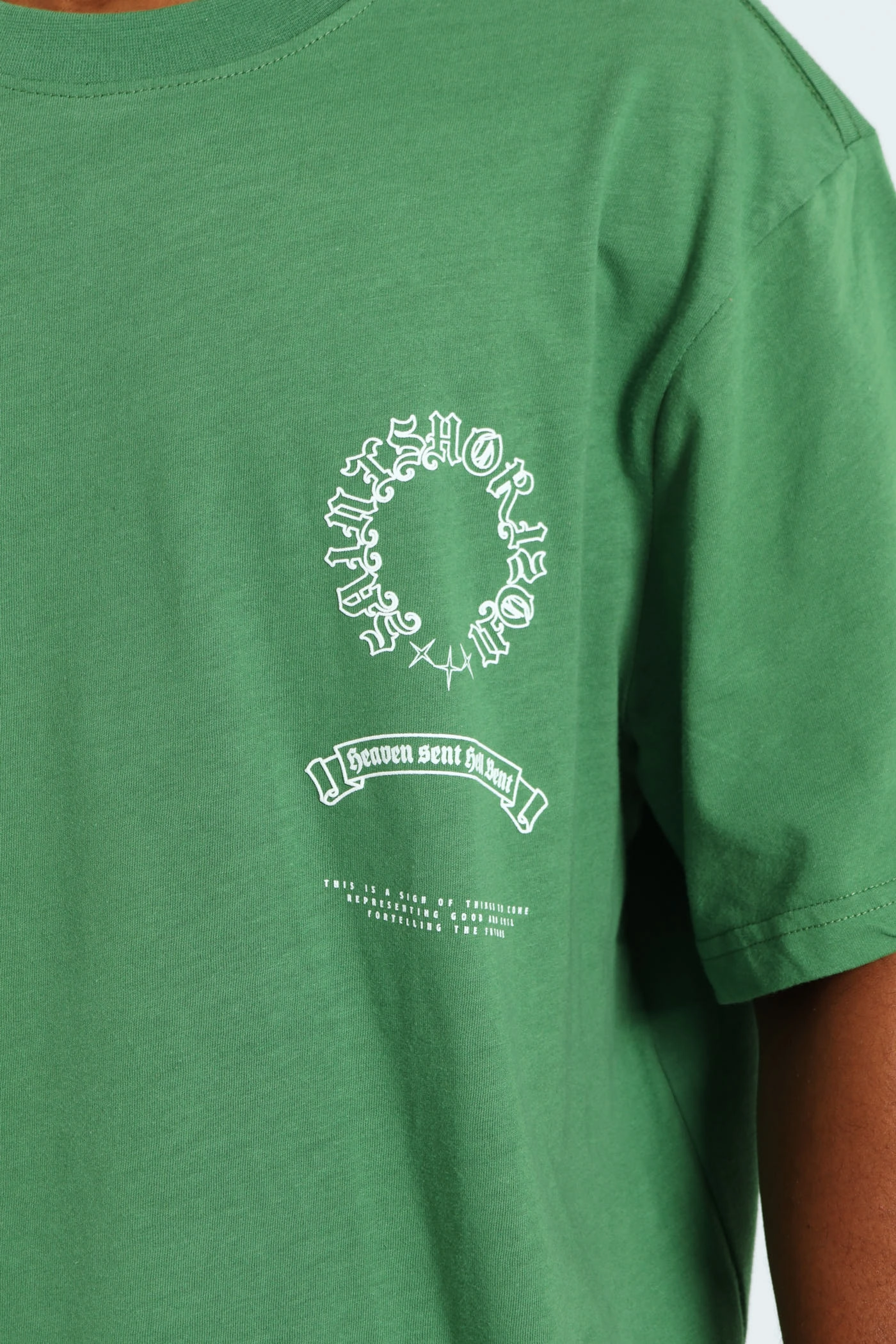 Soft Finish coordinate with other items Puff Embroidered Front & Back Print Tee - Green