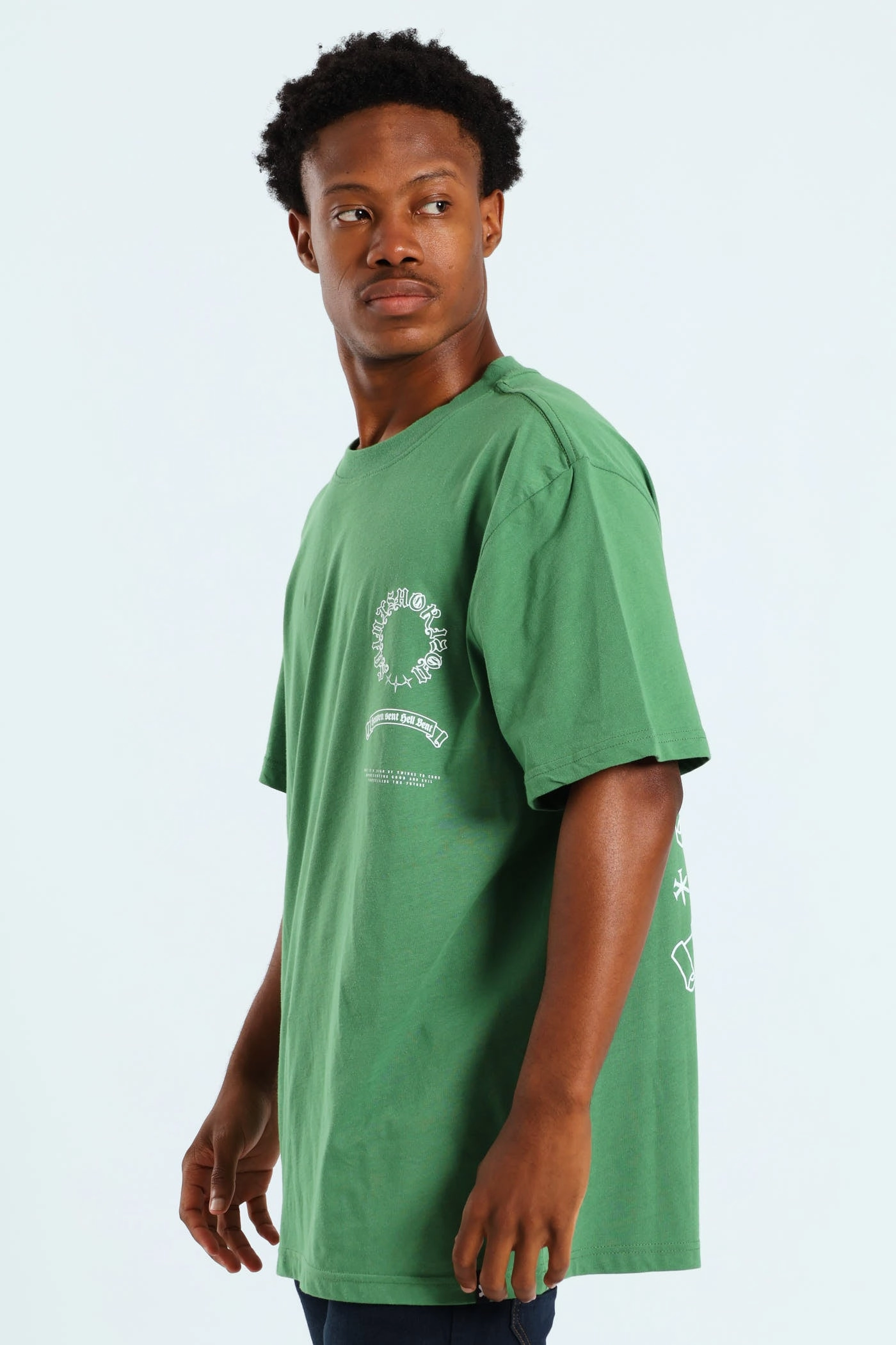 Sustainable Dye Process Puff Embroidered Front & Back Print Tee - Green