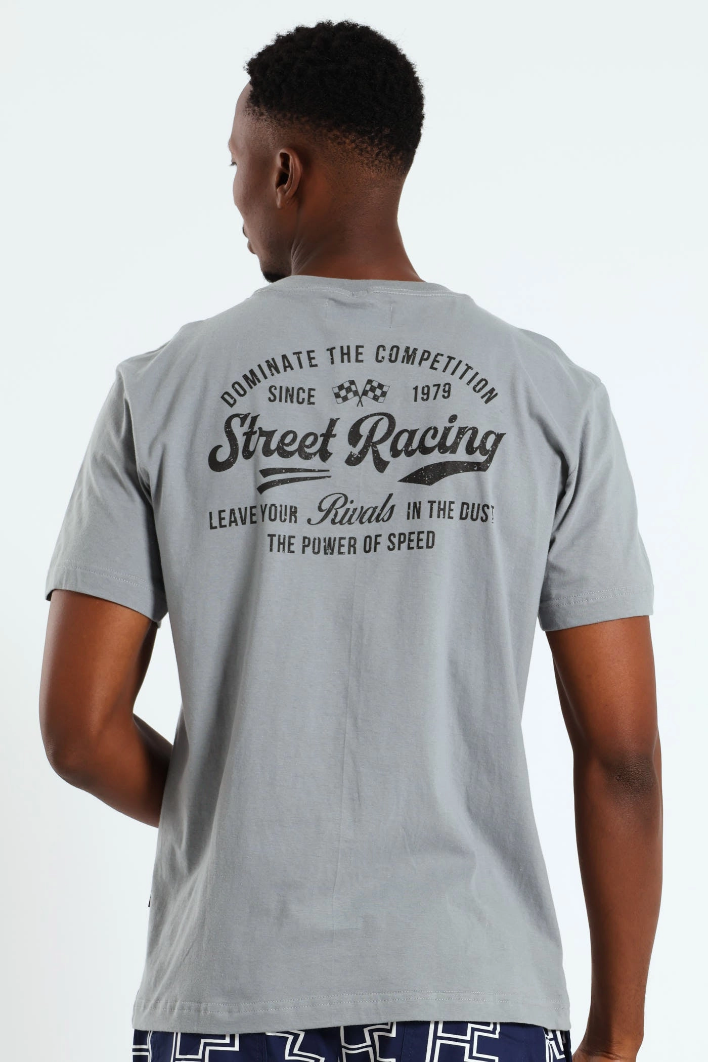 High Quality Printing Street Racing Front & Back Tee - Grey Melange