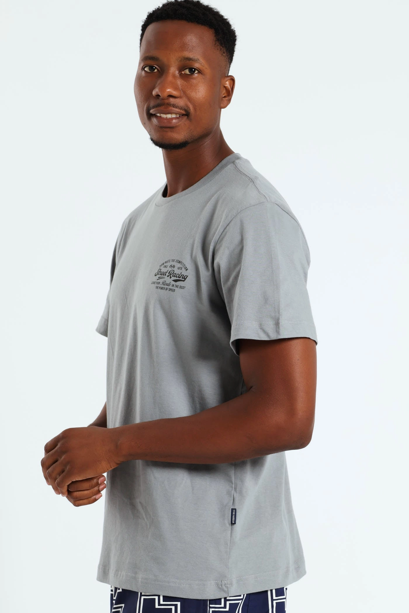 Simple Chic Bohemian Street Racing Front & Back Tee - Grey Melange