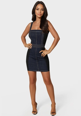 Curve-Enhancing Stretch Combo Fitted Denim Dress