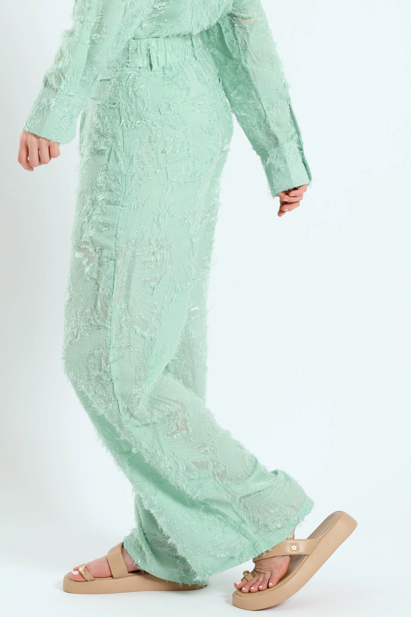 Wideleg Burnout Pants - Blue Tear Resistant No Gap Waist