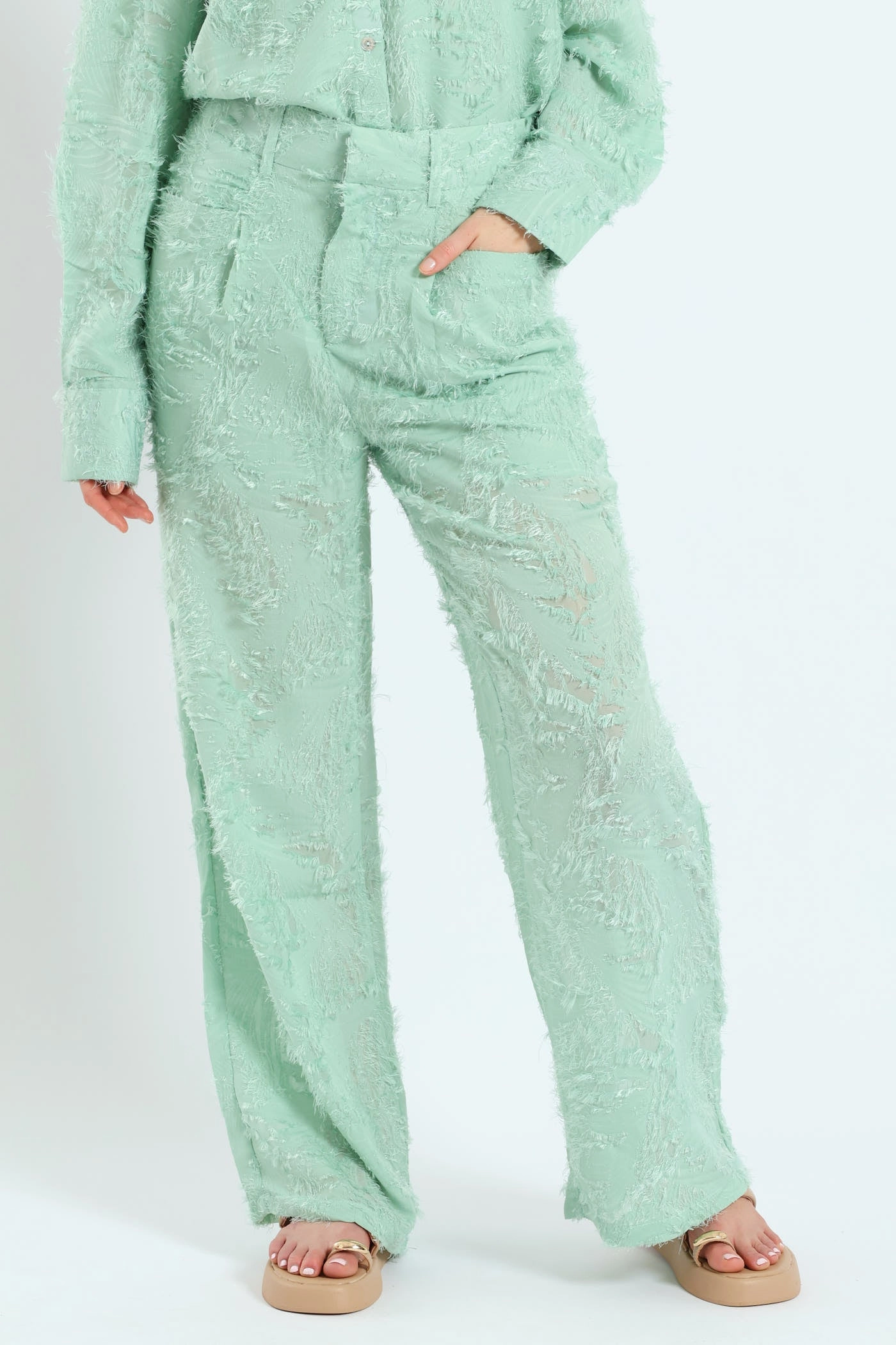 Basic Style Wideleg Burnout Pants - Blue