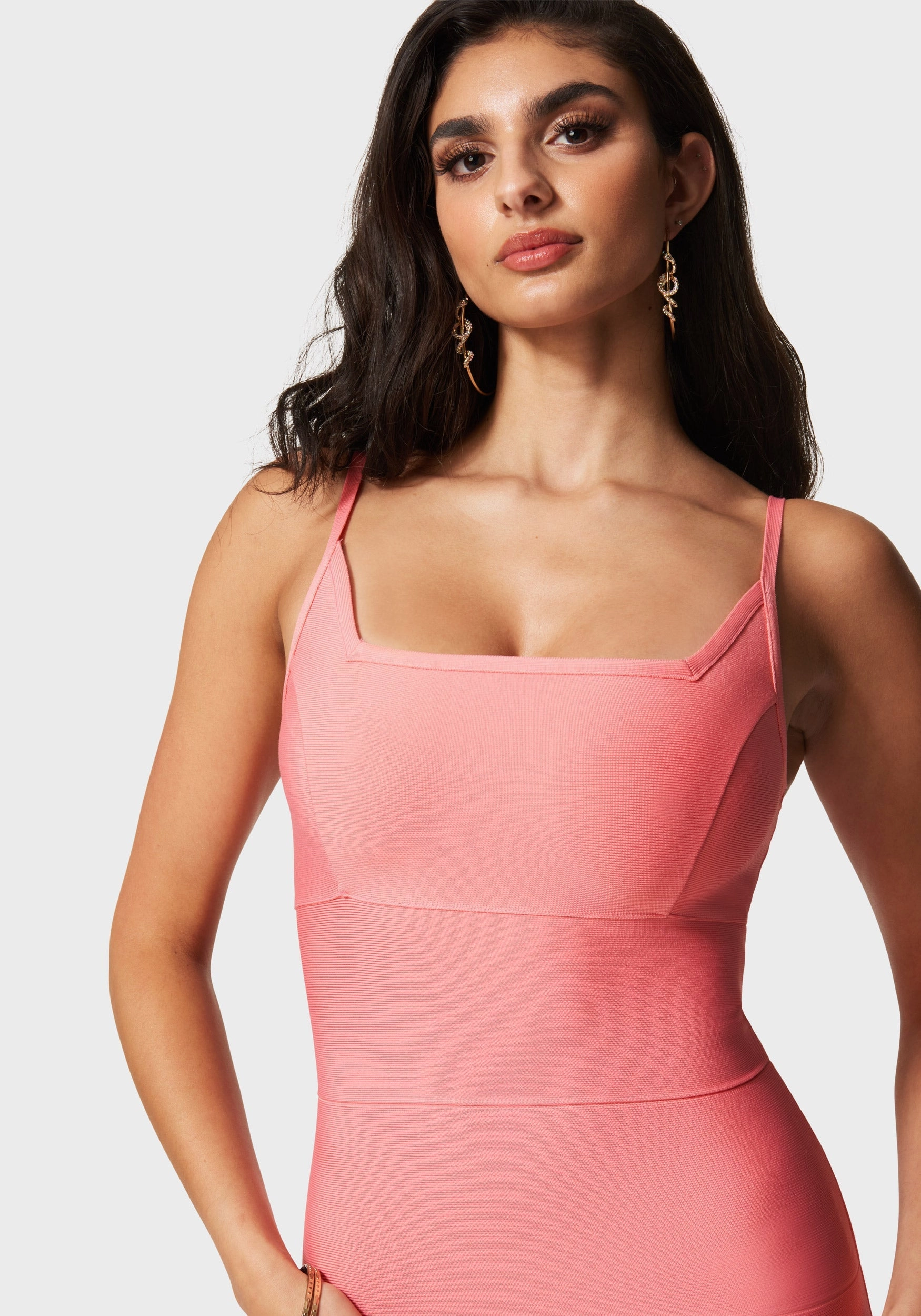 Luxe Bandage Square Neck Midi Dress Empire-Waist