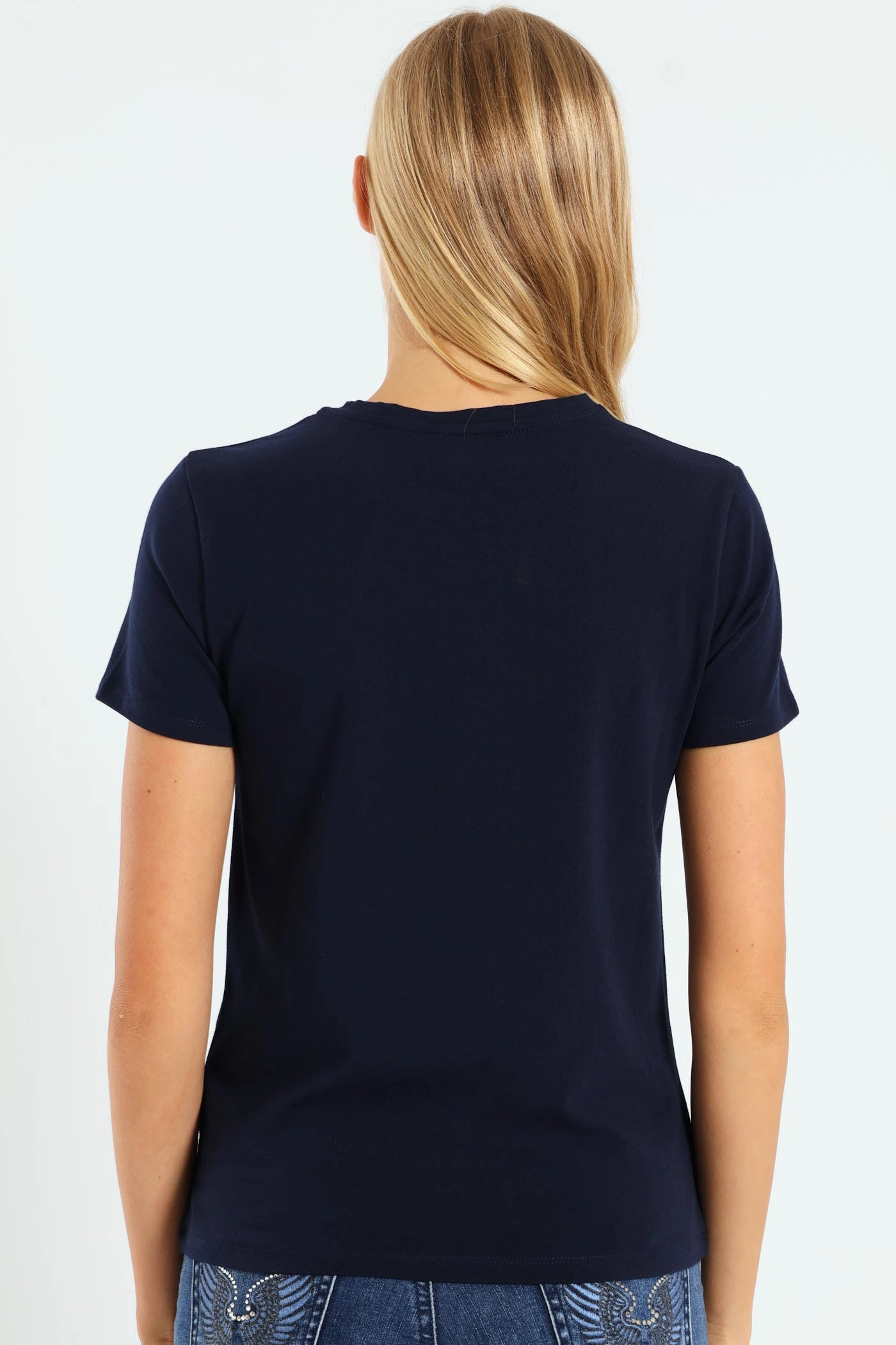 Eco Friendly Material Gold Foil Print Tee With Diamante Transfers - Navy